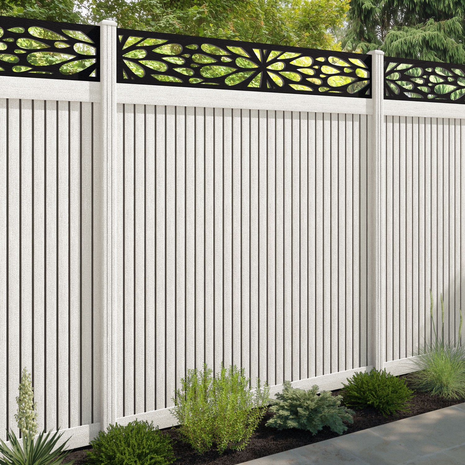 Virtis Blossom Fence Panel - Light Stone - with our composite posts