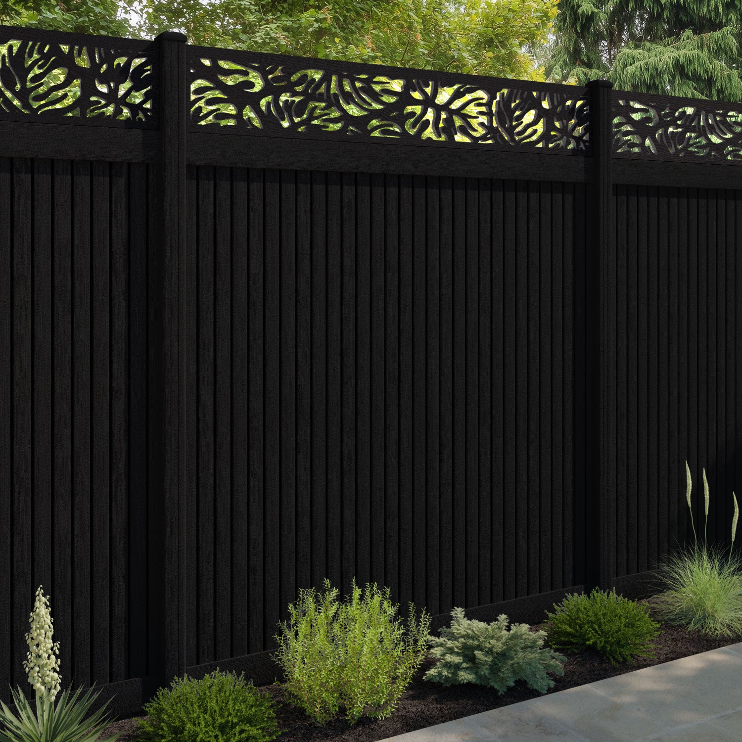 Virtis Botanic Fence Panel - Black - with our composite posts