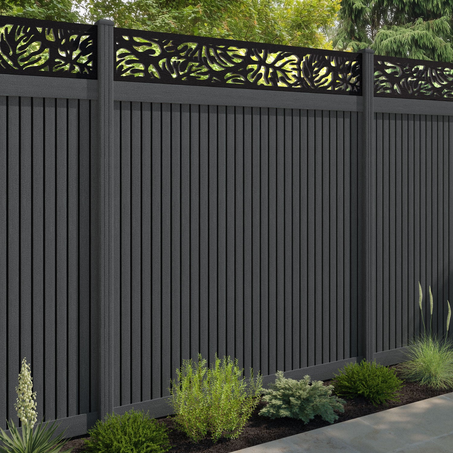 Virtis Botanic Fence Panel - Dark Grey - with our composite posts