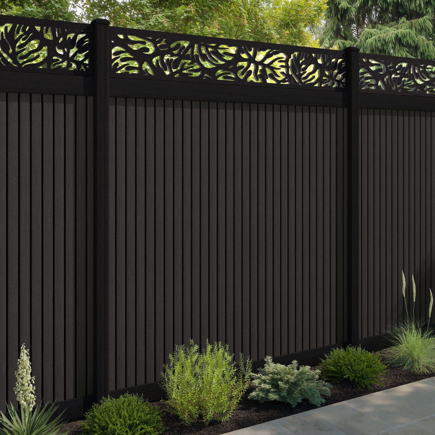 Virtis Botanic Fence Panel - Dark Oak - with our composite posts