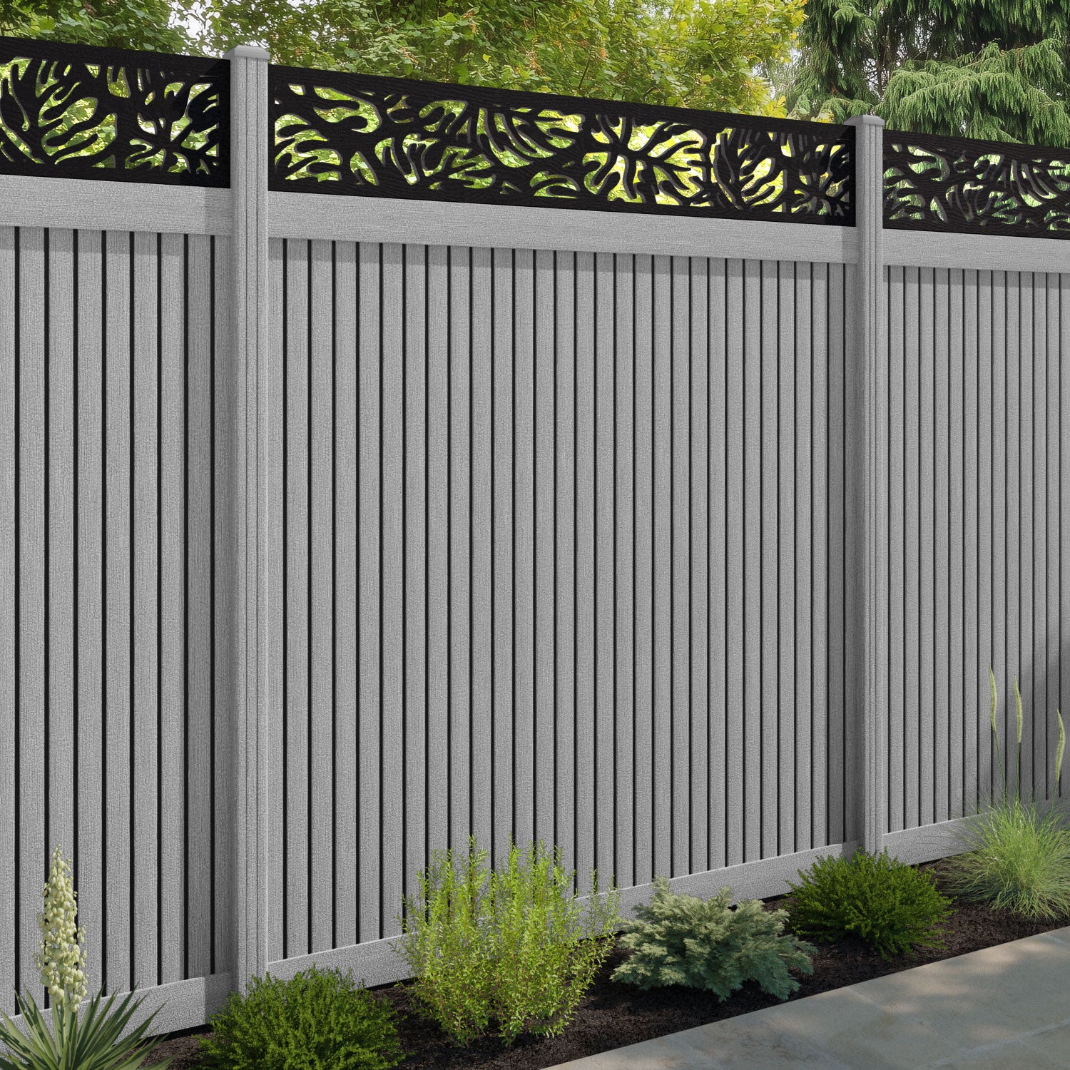 Virtis Botanic Fence Panel - Light Grey - with our composite posts