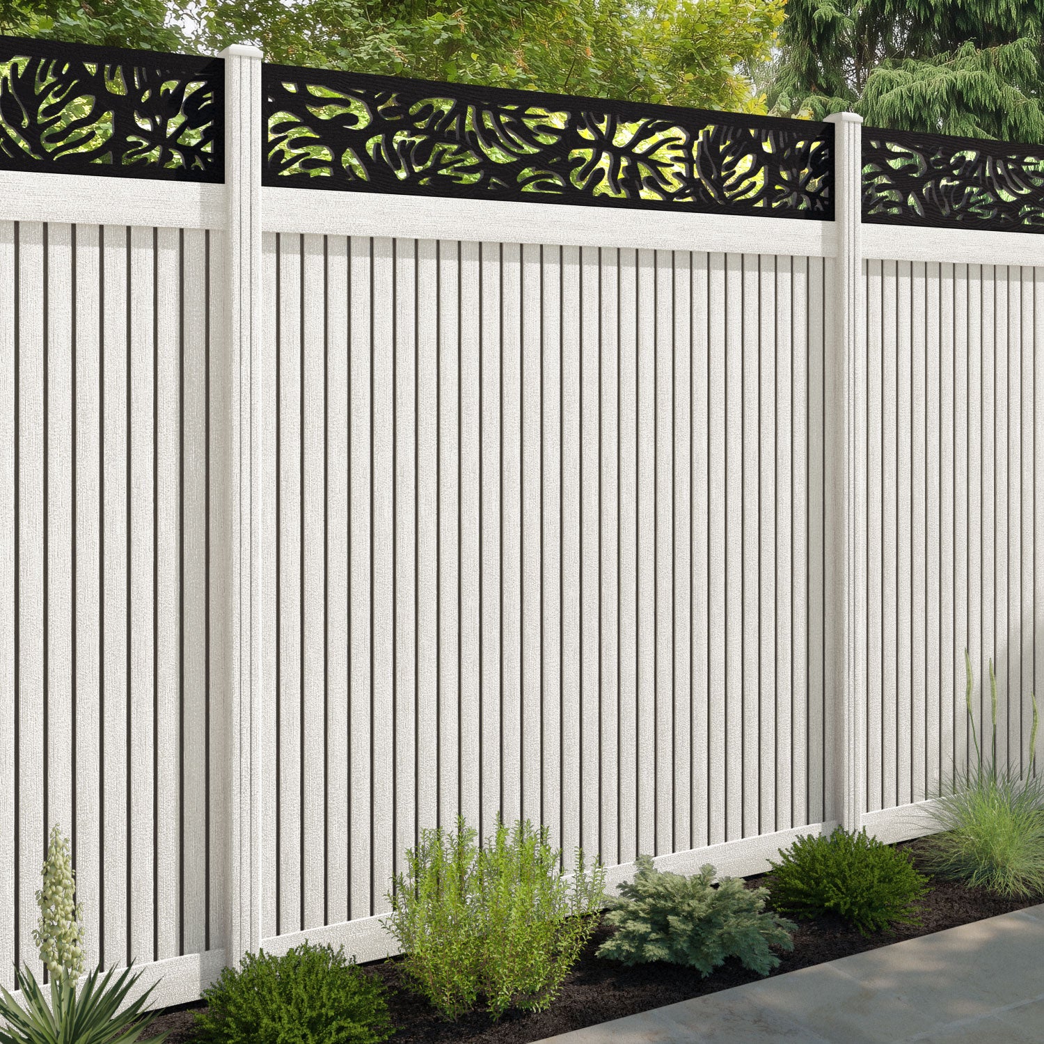 Virtis Botanic Fence Panel - Light Stone - with our composite posts