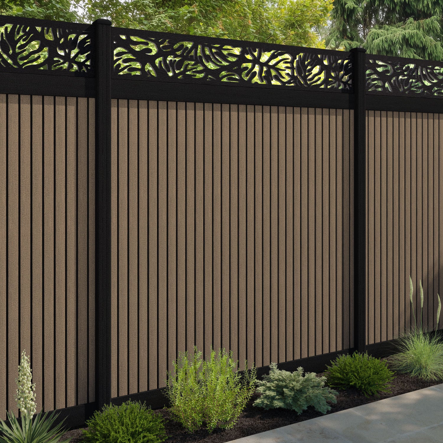 Virtis Botanic Fence Panel - Teak - with our composite posts