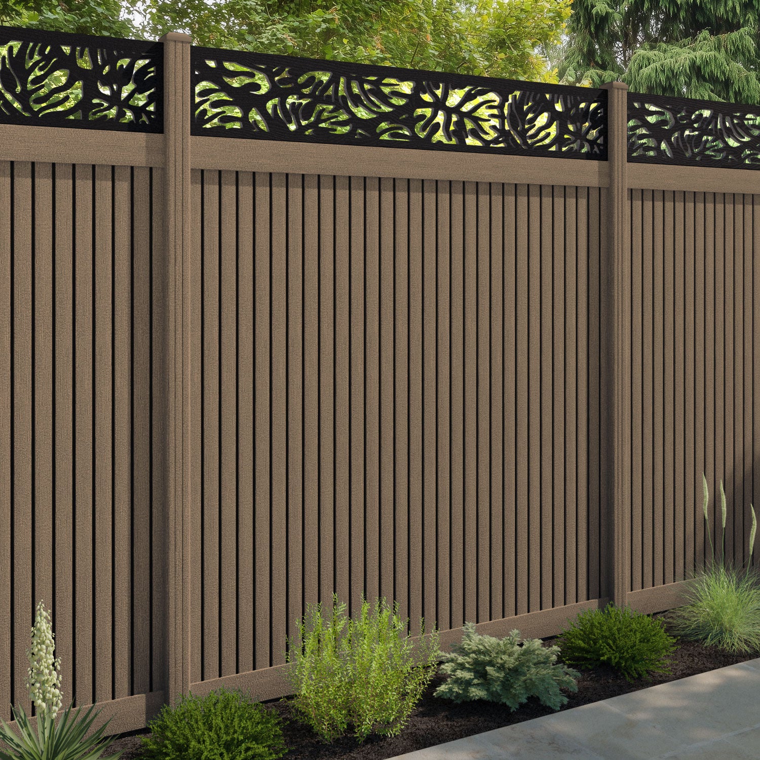 Virtis Botanic Fence Panel - Teak - with our composite posts