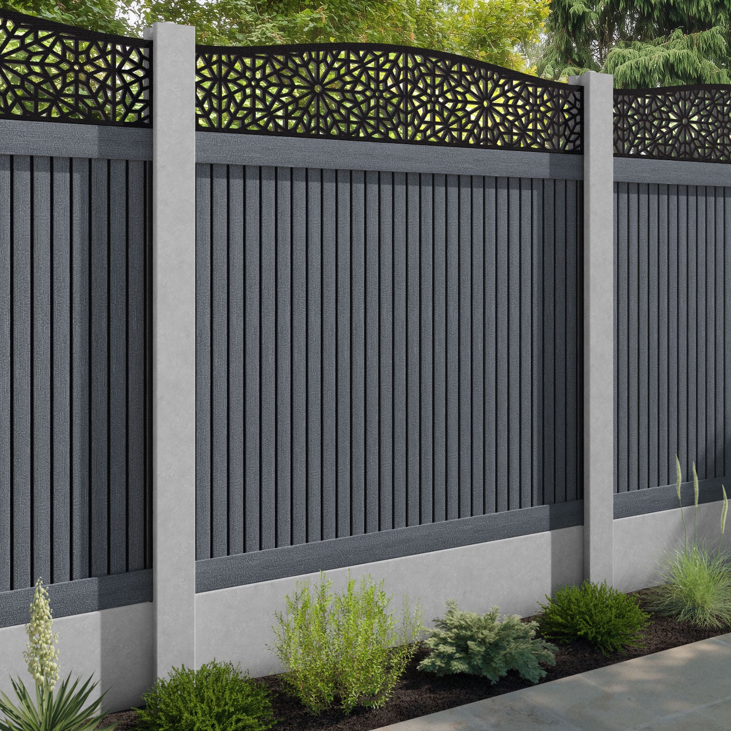 Virtis Alnara Curved Top Fence Panel - Anthracite - for existing concrete posts