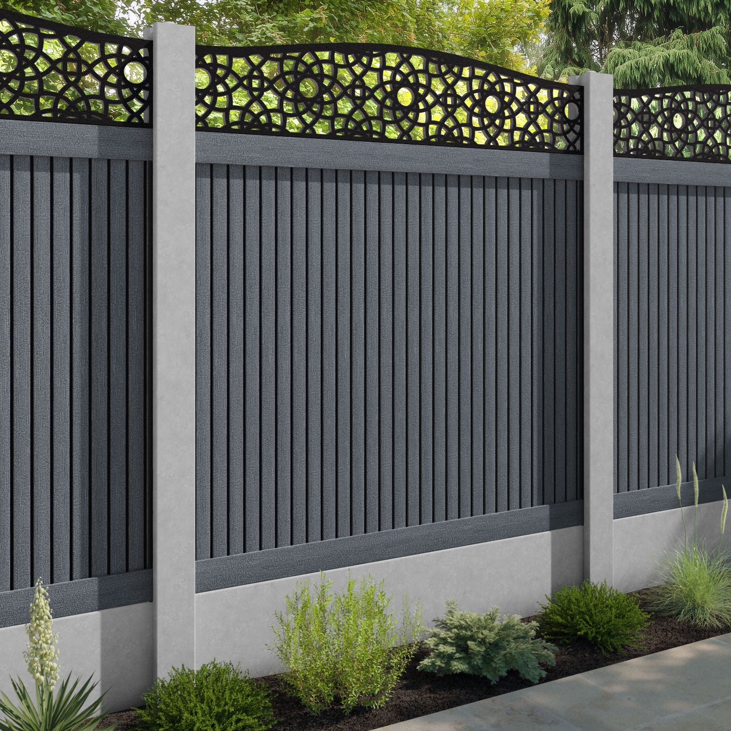 Virtis Ambar Curved Top Fence Panel - Anthracite - for existing concrete posts