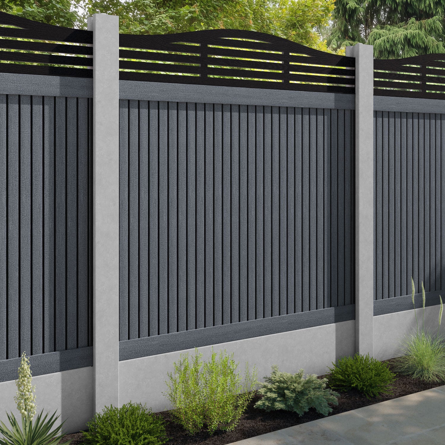 Virtis Aspen Curved Top Fence Panel - Anthracite - for existing concrete posts