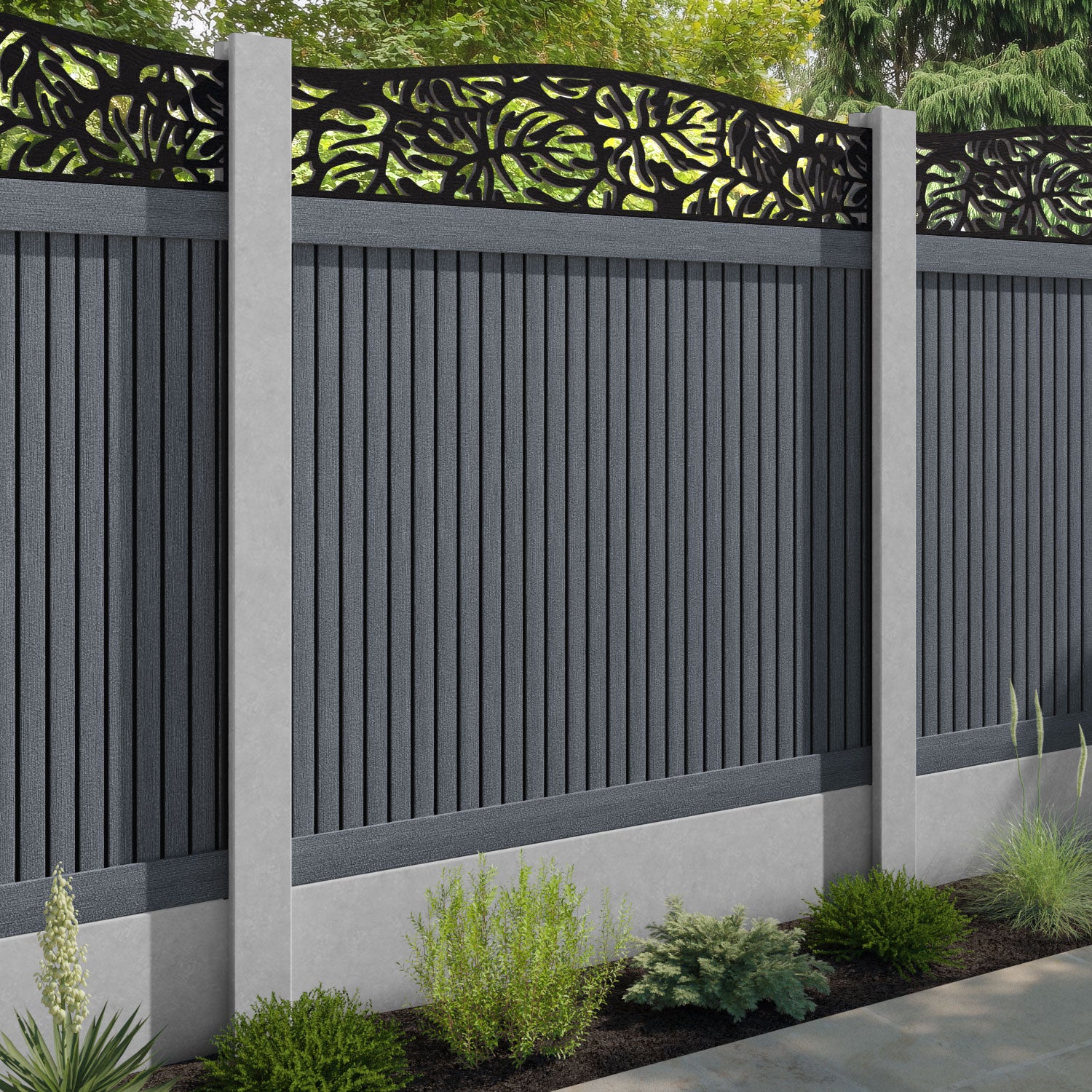 Virtis Botanic Curved Top Fence Panel - Anthracite - for existing concrete posts