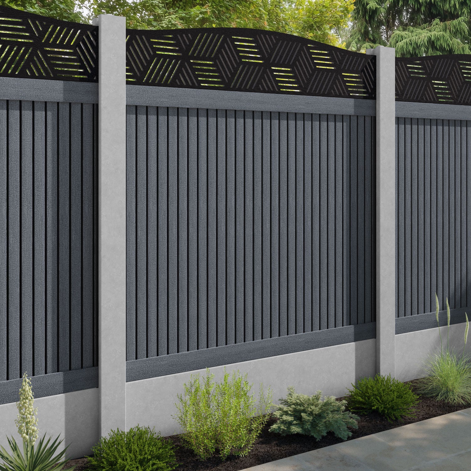 Virtis Cubed Curved Top Fence Panel - Anthracite - for existing concrete posts