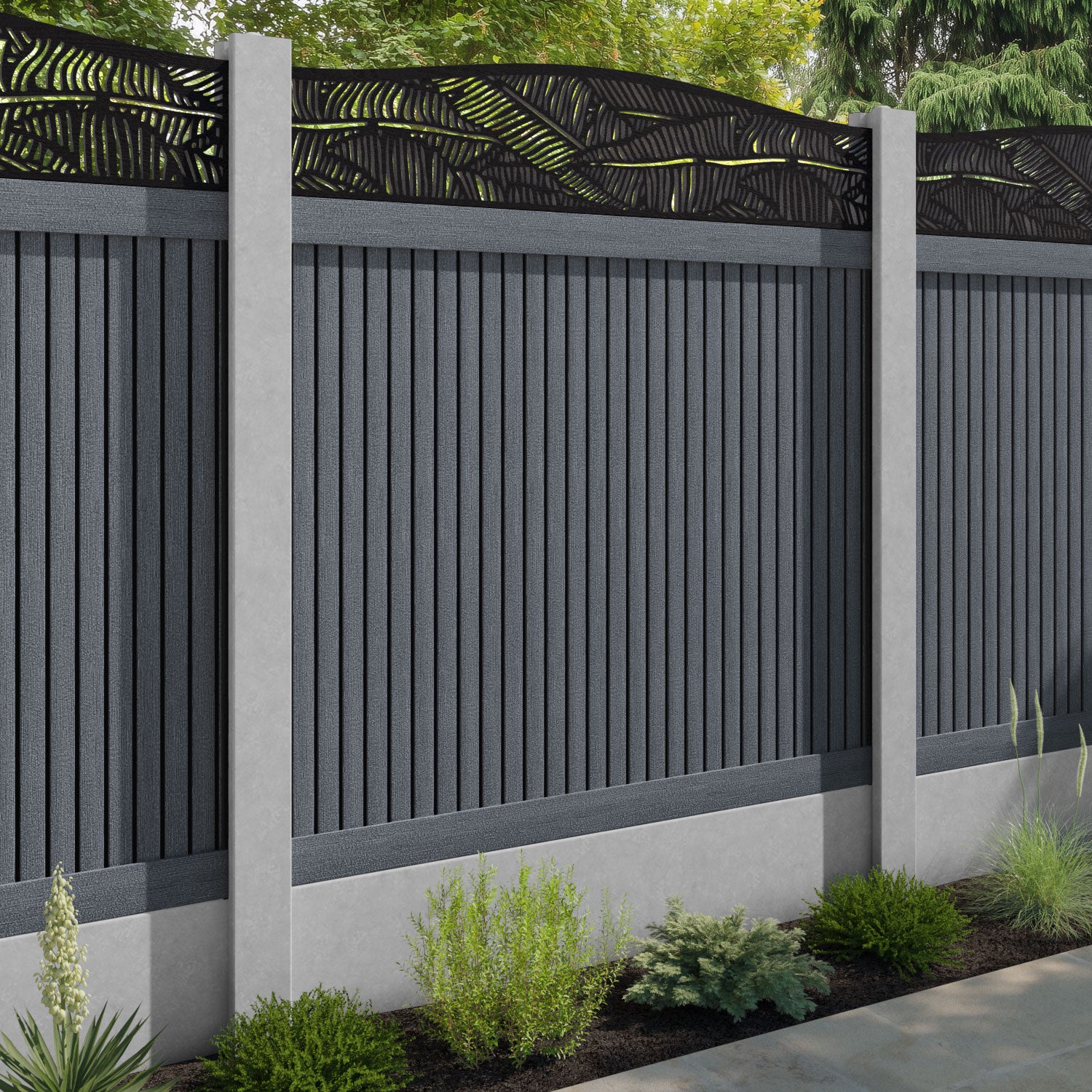 Virtis Feather Curved Top Fence Panel - Anthracite - for existing concrete posts