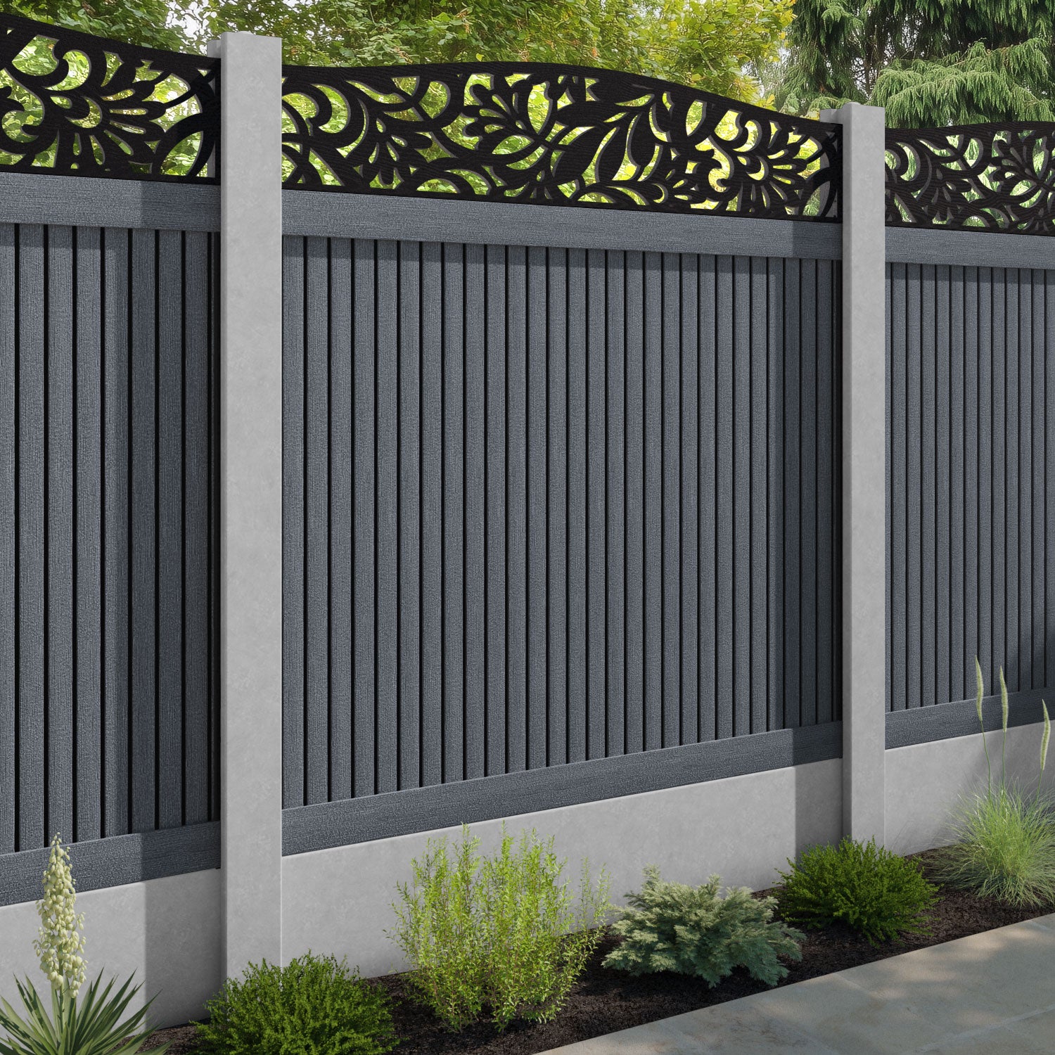 Virtis Heritage Curved Top Fence Panel - Anthracite - for existing concrete posts