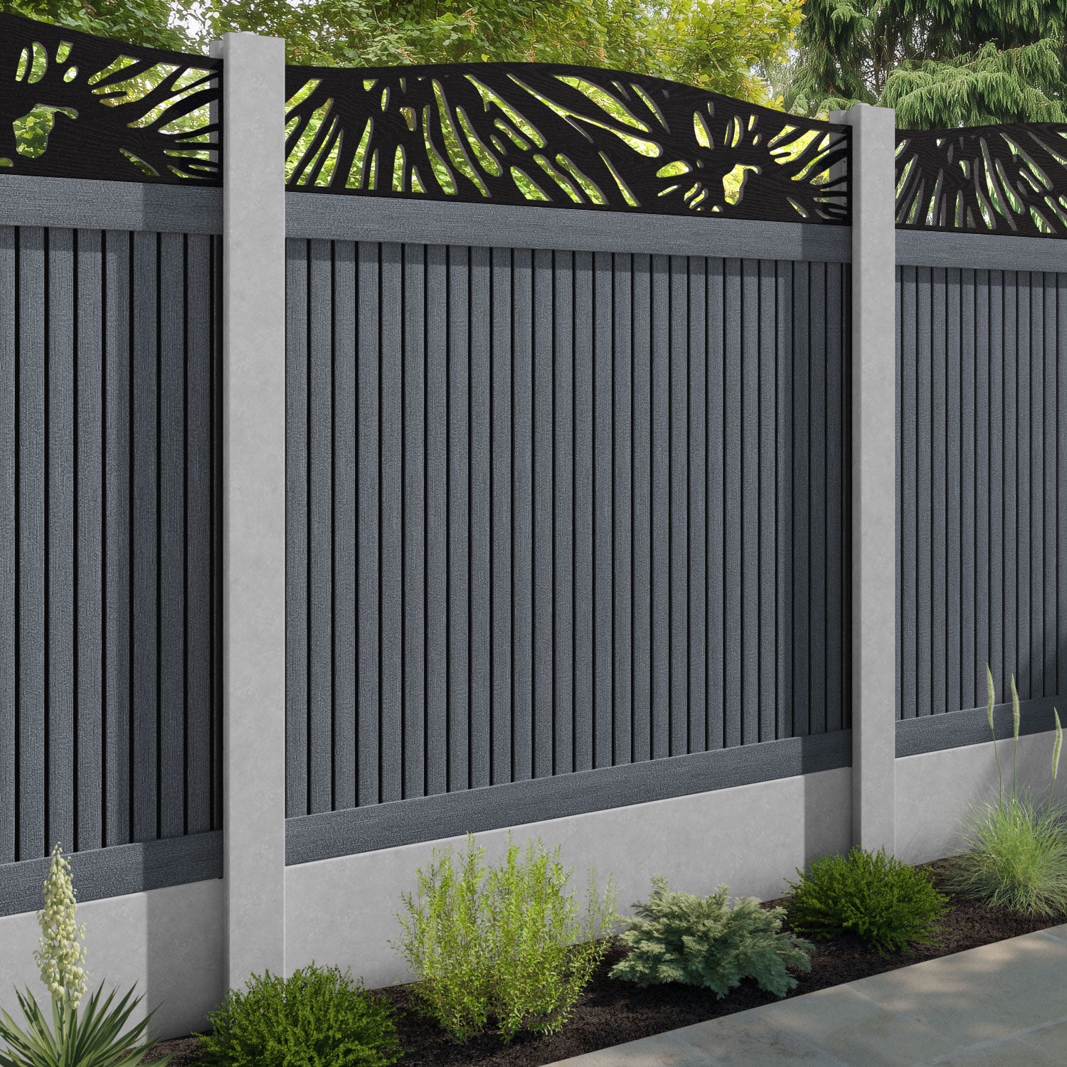 Virtis Poppy Curved Top Fence Panel - Anthracite - for existing concrete posts
