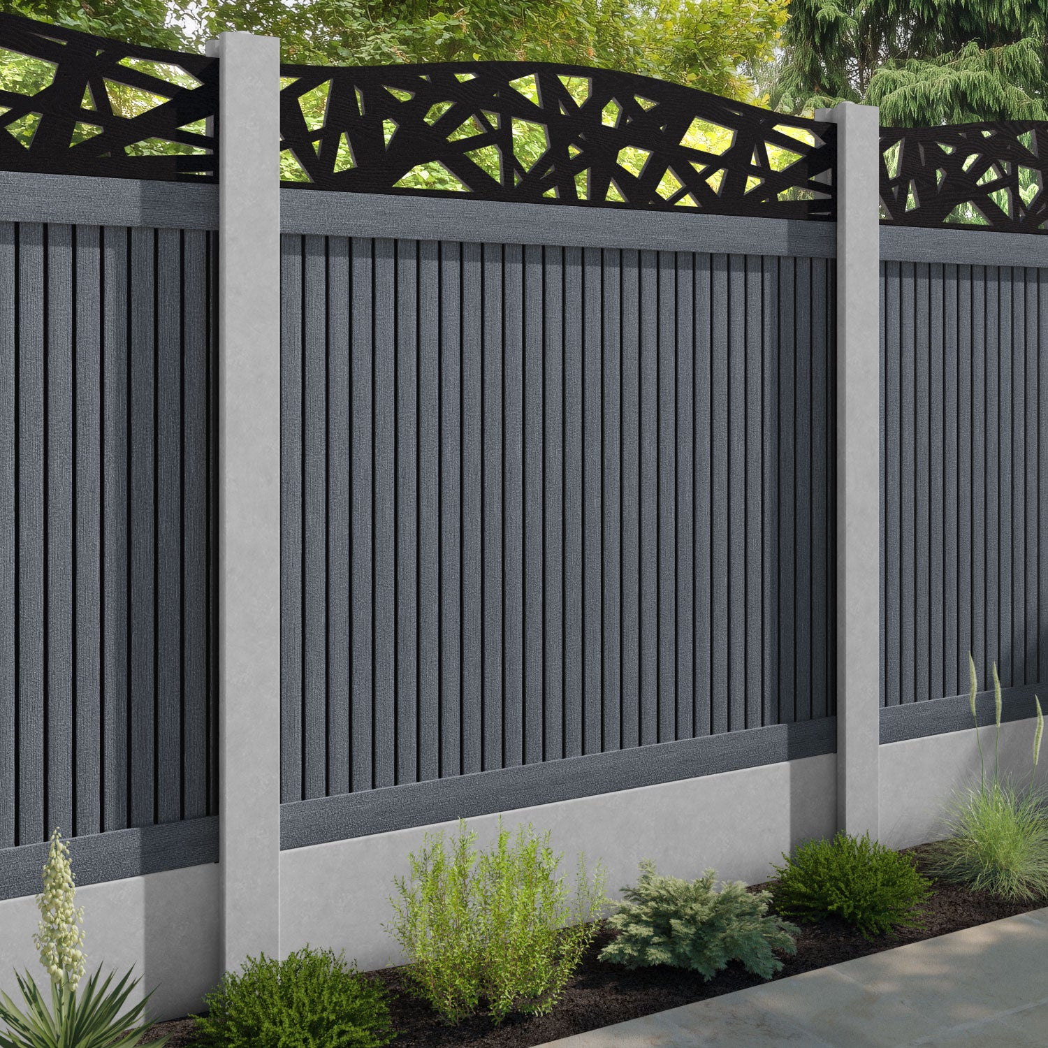 Virtis Prism Curved Top Fence Panel - Anthracite - for existing concrete posts