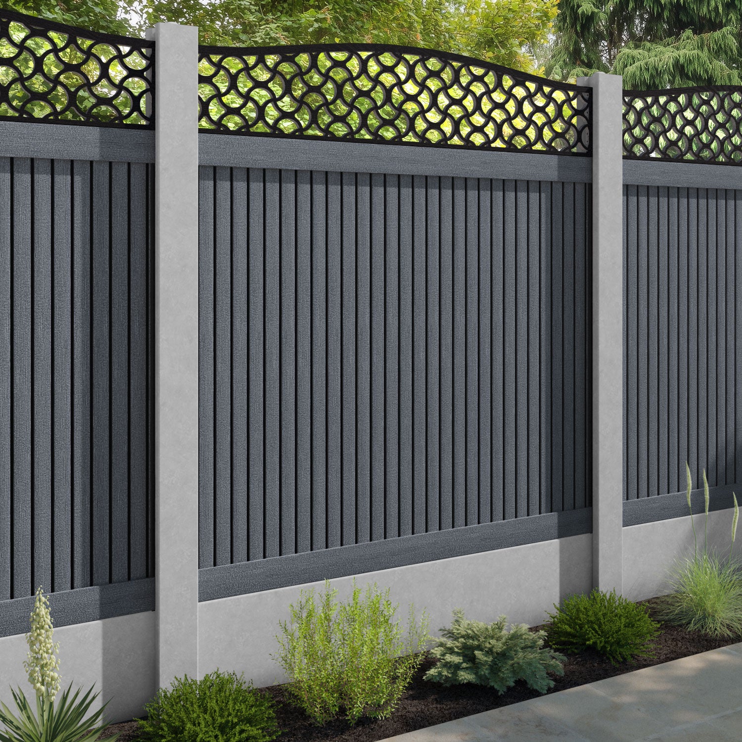 Virtis Vida Curved Top Fence Panel - Anthracite - for existing concrete posts