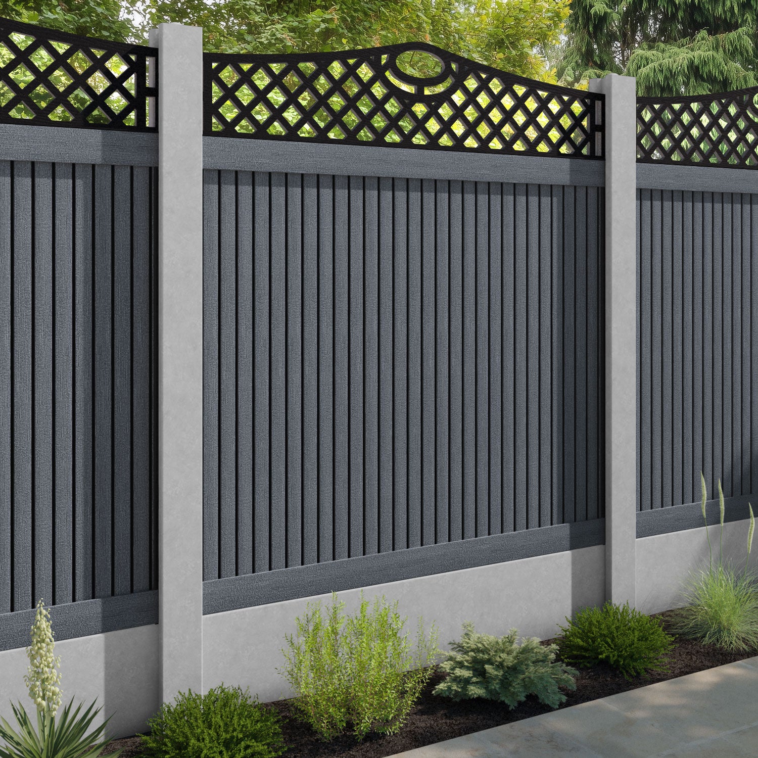 Virtis Oxford Curved Top Fence Panel - Anthracite - for existing concrete posts