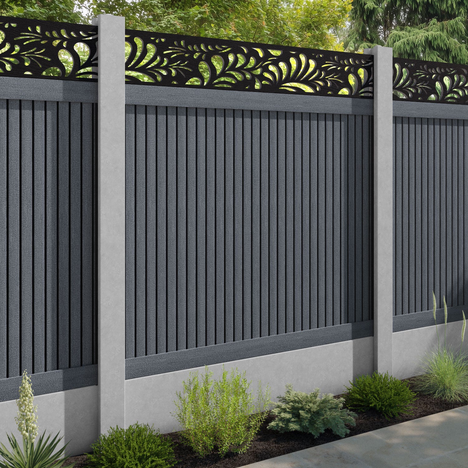 Virtis Petal Fence Panel - Anthracite - for existing concrete posts