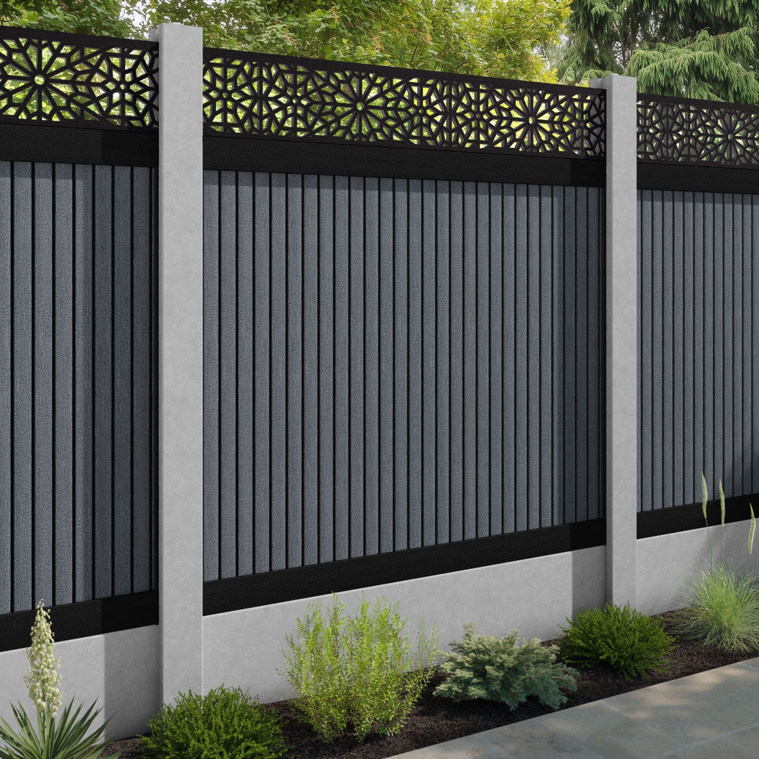 Virtis Alnara Fence Panel - Anthracite - for existing concrete posts