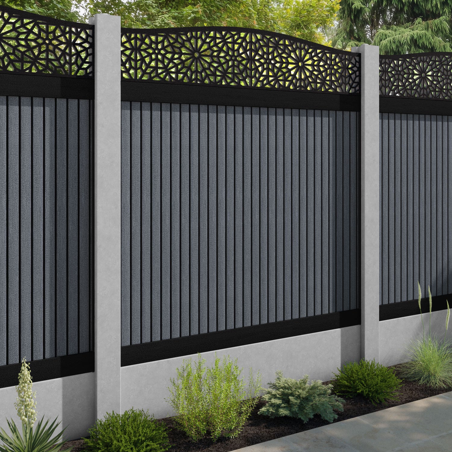 Virtis Alnara Curved Top Fence Panel - Anthracite - for existing concrete posts