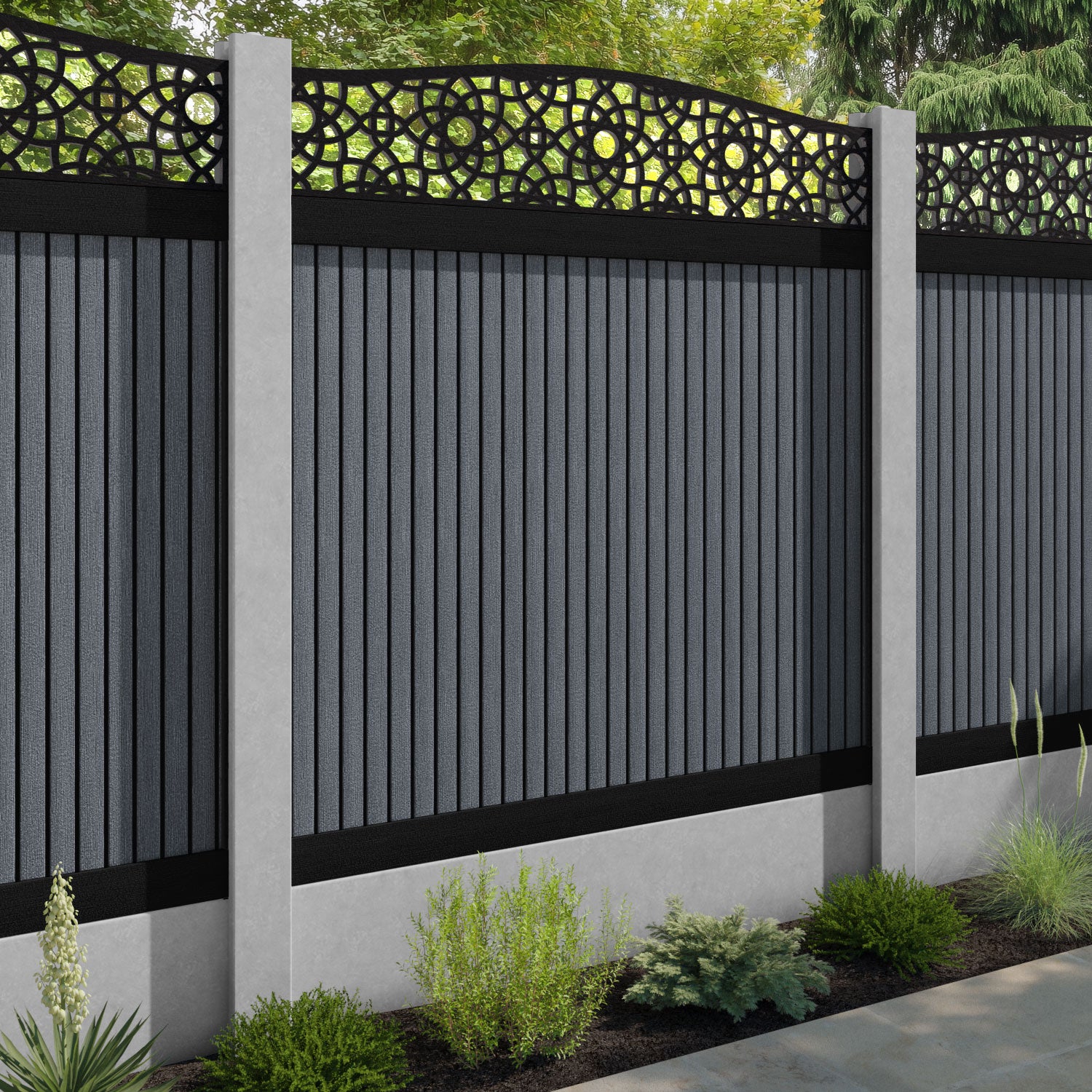 Virtis Ambar Curved Top Fence Panel - Anthracite - for existing concrete posts