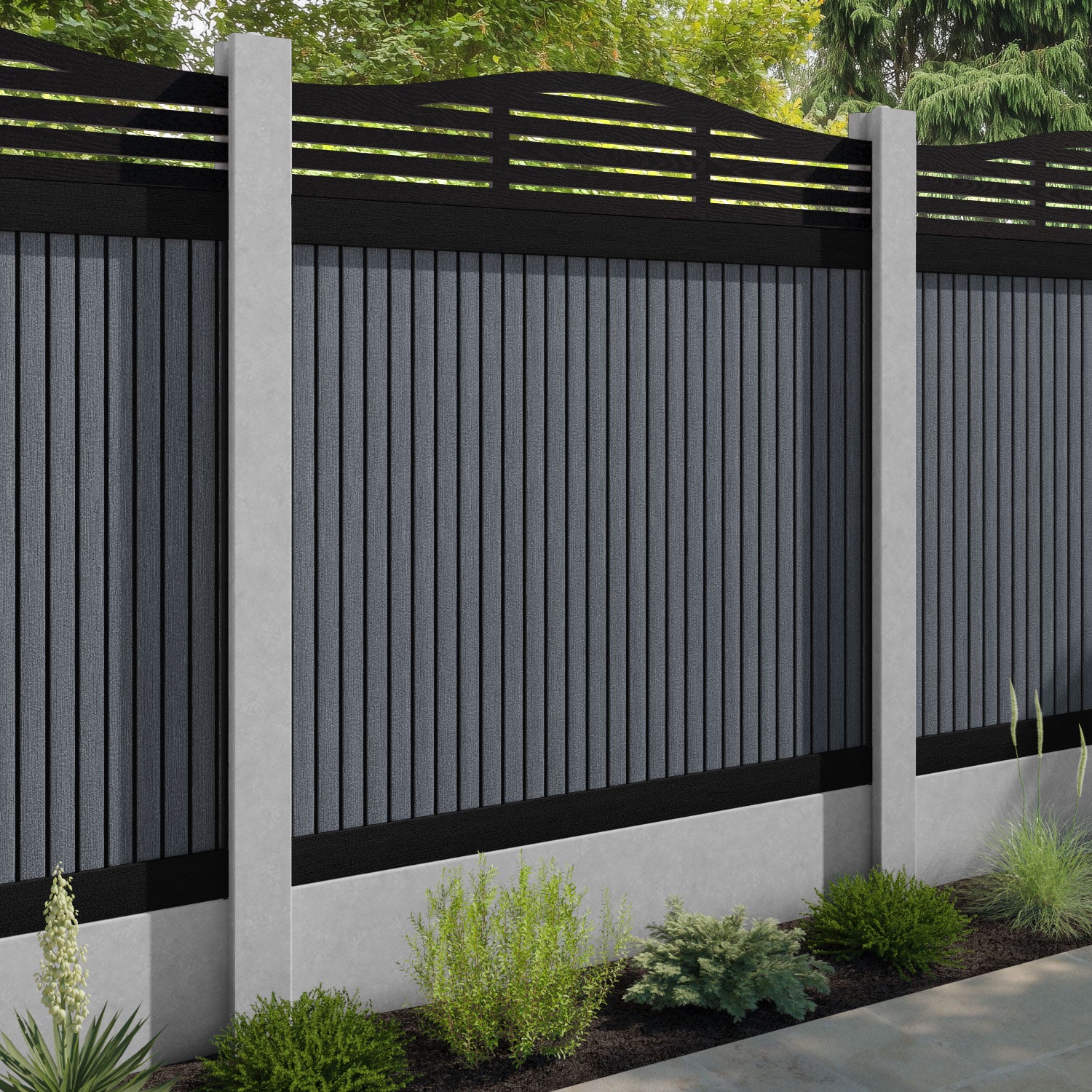 Virtis Aspen Curved Top Fence Panel - Anthracite - for existing concrete posts