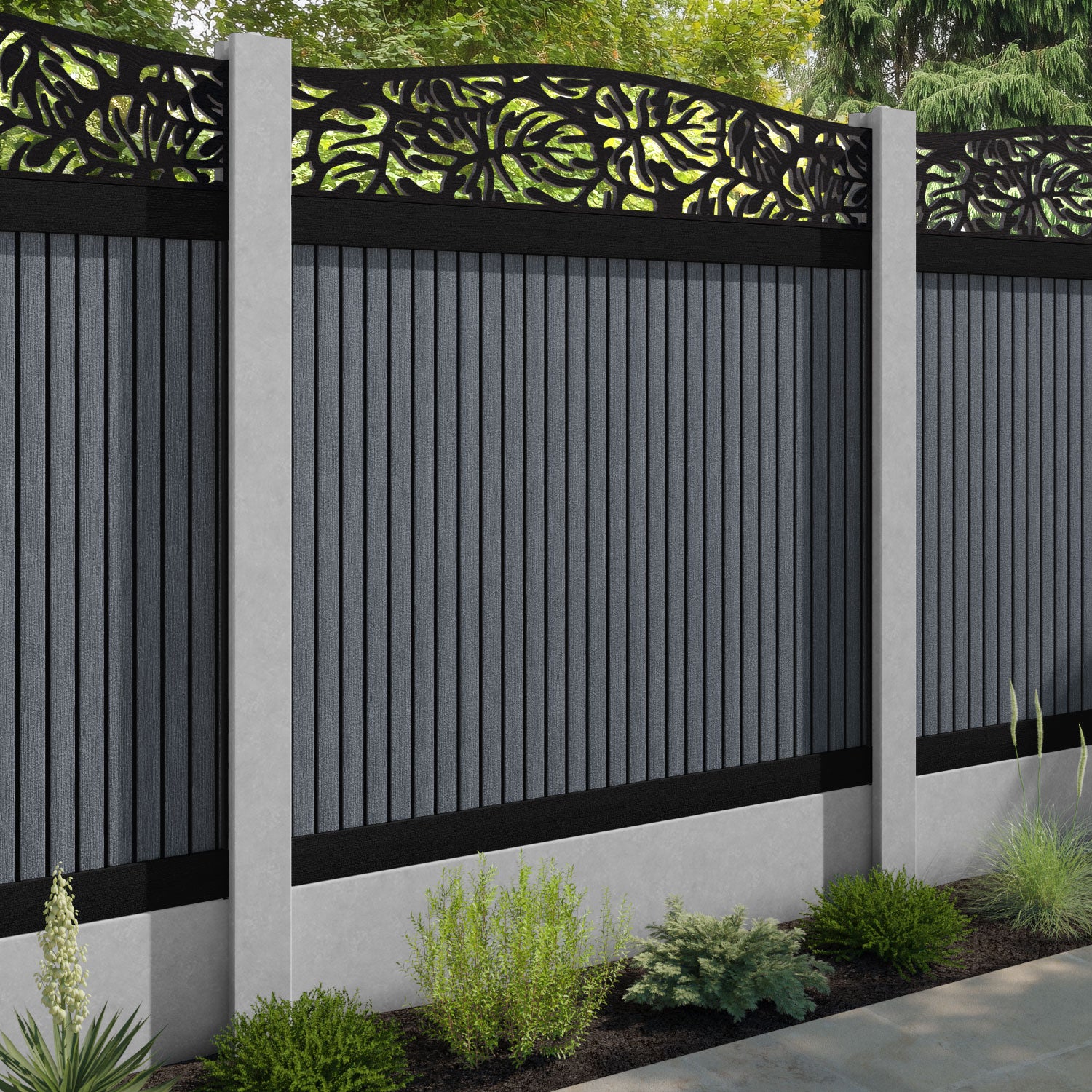 Virtis Botanic Curved Top Fence Panel - Anthracite - for existing concrete posts