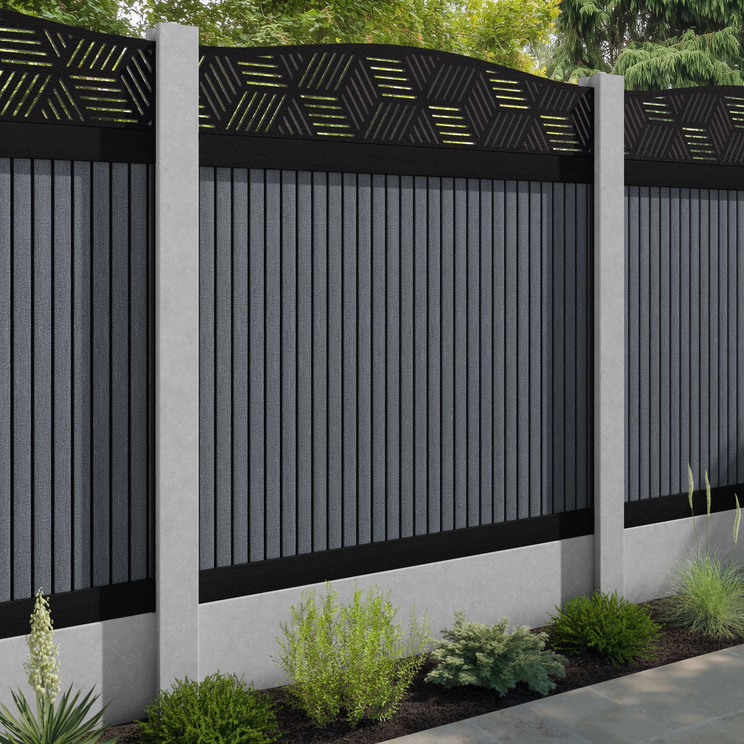 Virtis Cubed Curved Top Fence Panel - Anthracite - for existing concrete posts