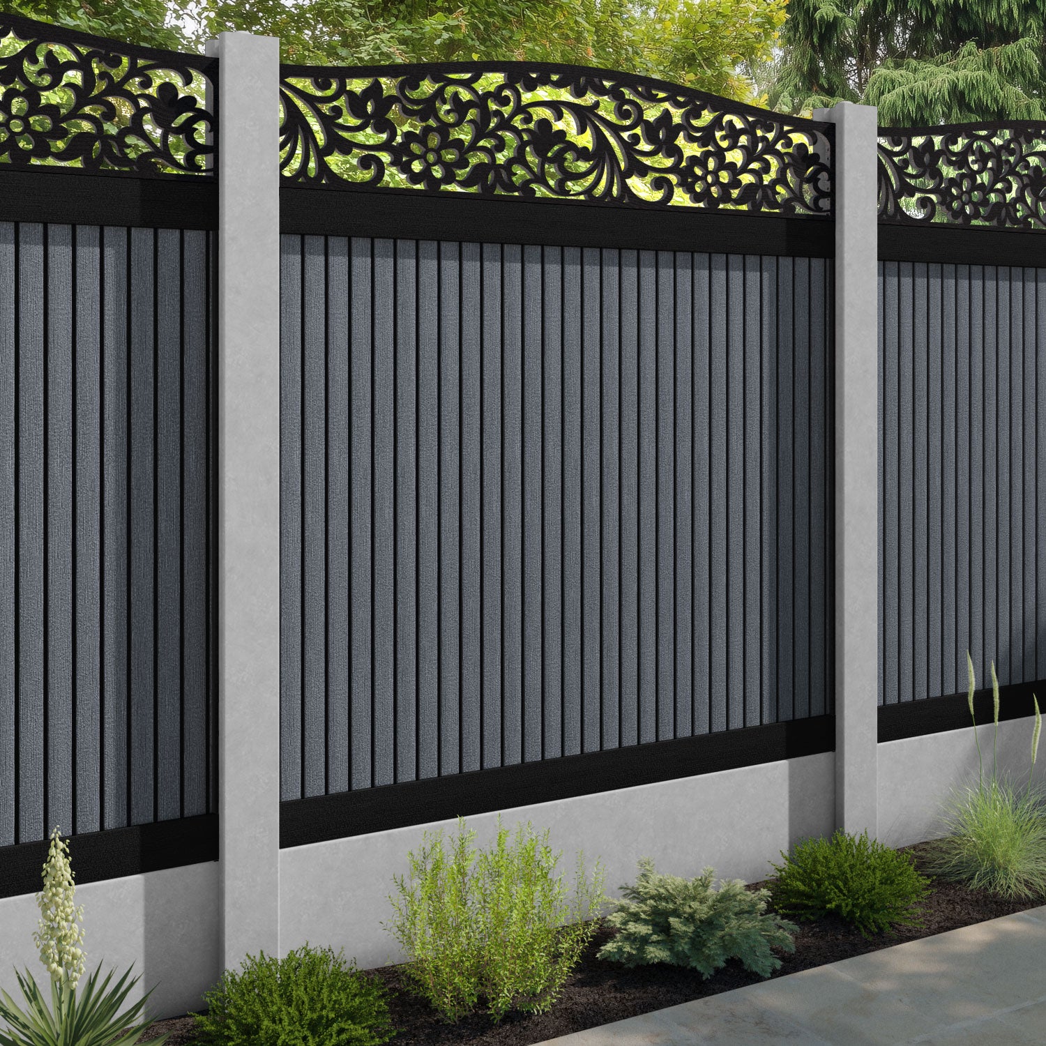 Virtis Eden Curved Top Fence Panel - Anthracite - for existing concrete posts
