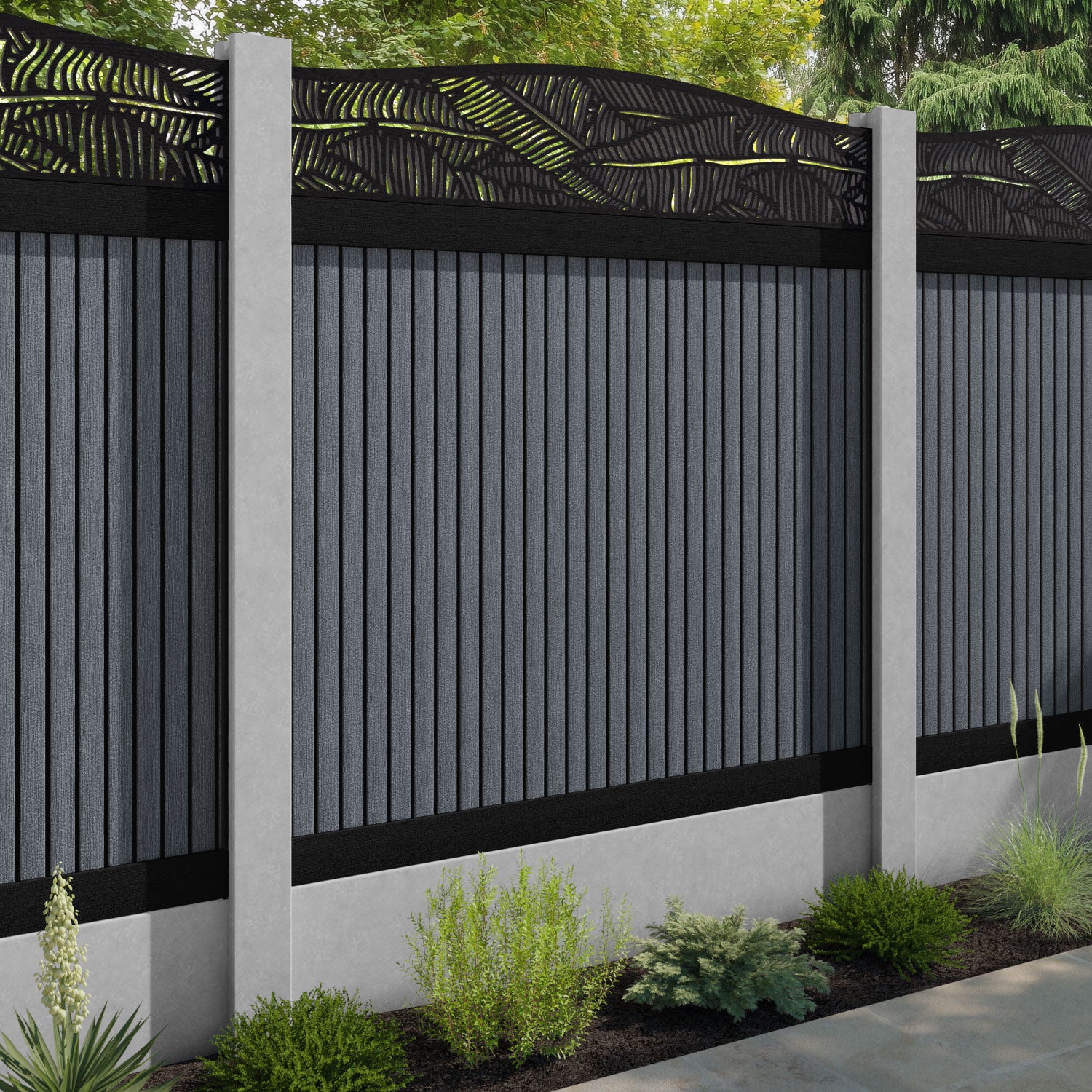 Virtis Feather Curved Top Fence Panel - Anthracite - for existing concrete posts