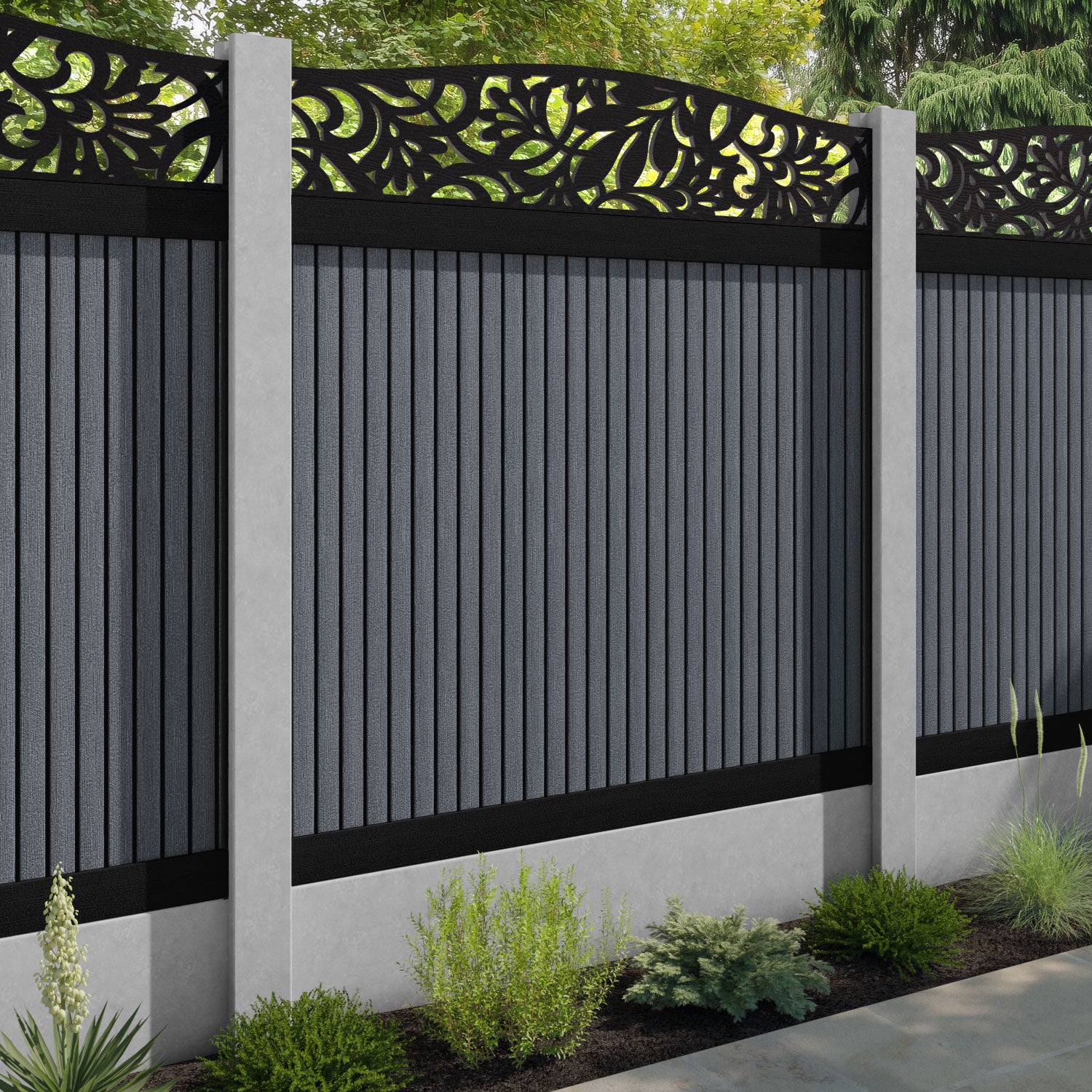 Virtis Heritage Curved Top Fence Panel - Anthracite - for existing concrete posts