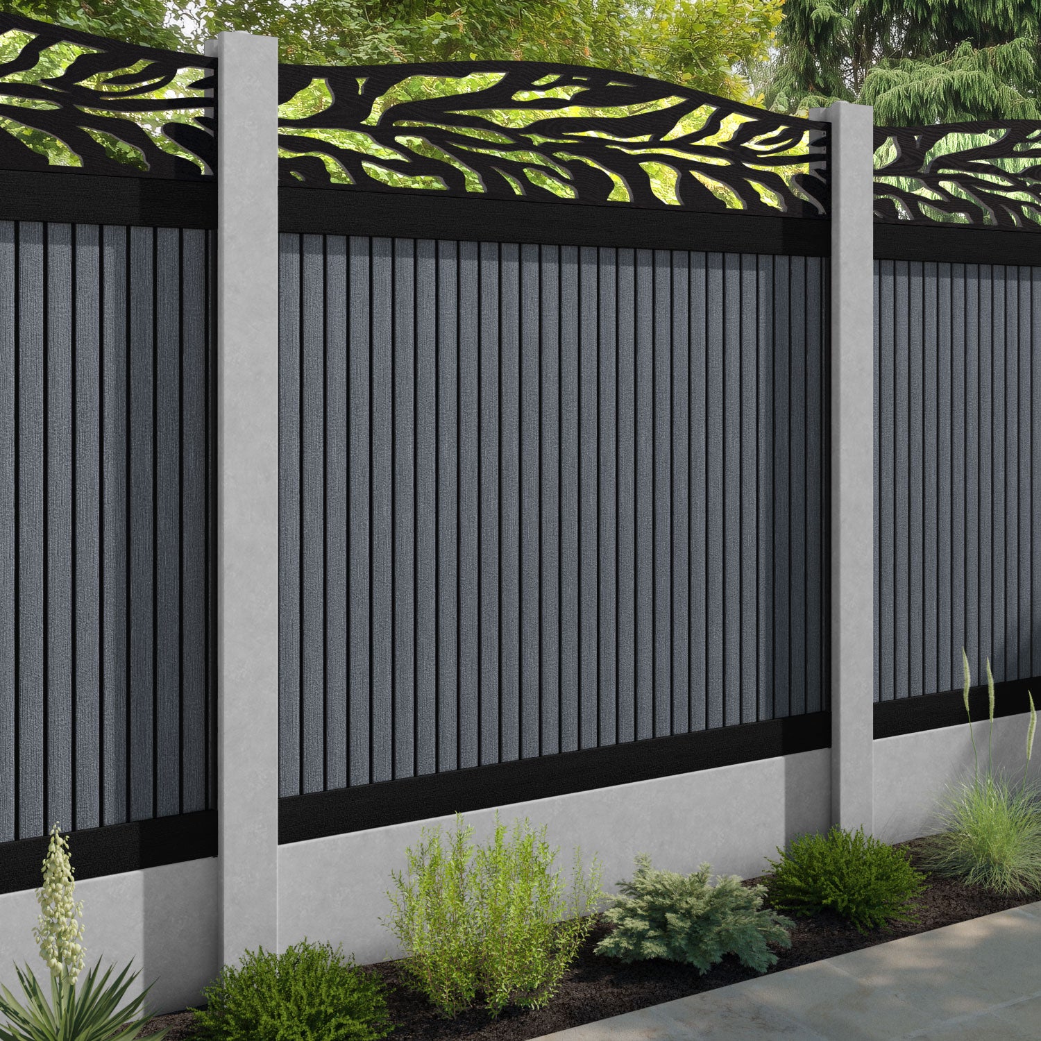 Virtis Malawi Curved Top Fence Panel - Anthracite - for existing concrete posts