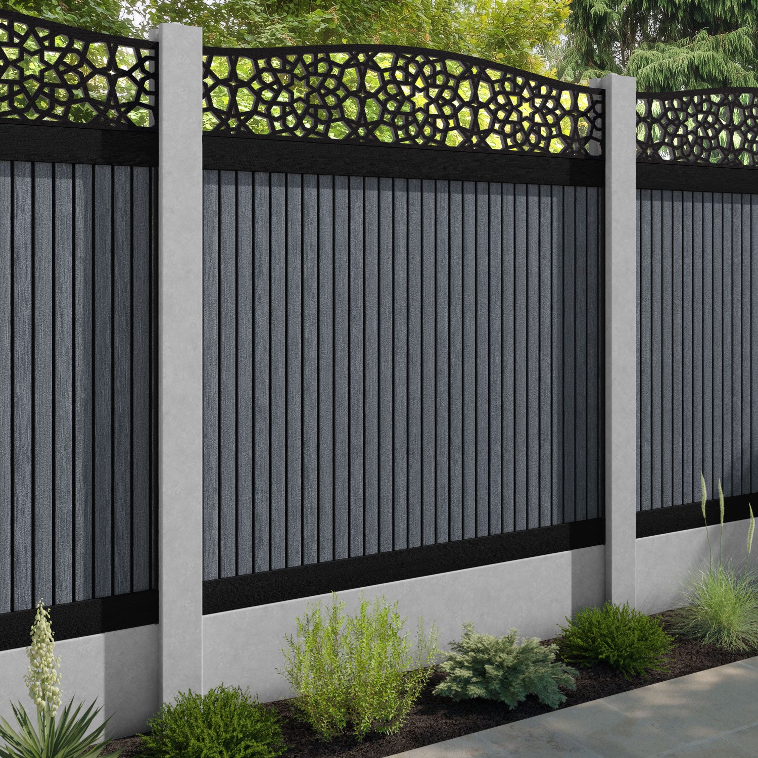 Virtis Nazira Curved Top Fence Panel - Anthracite - for existing concrete posts