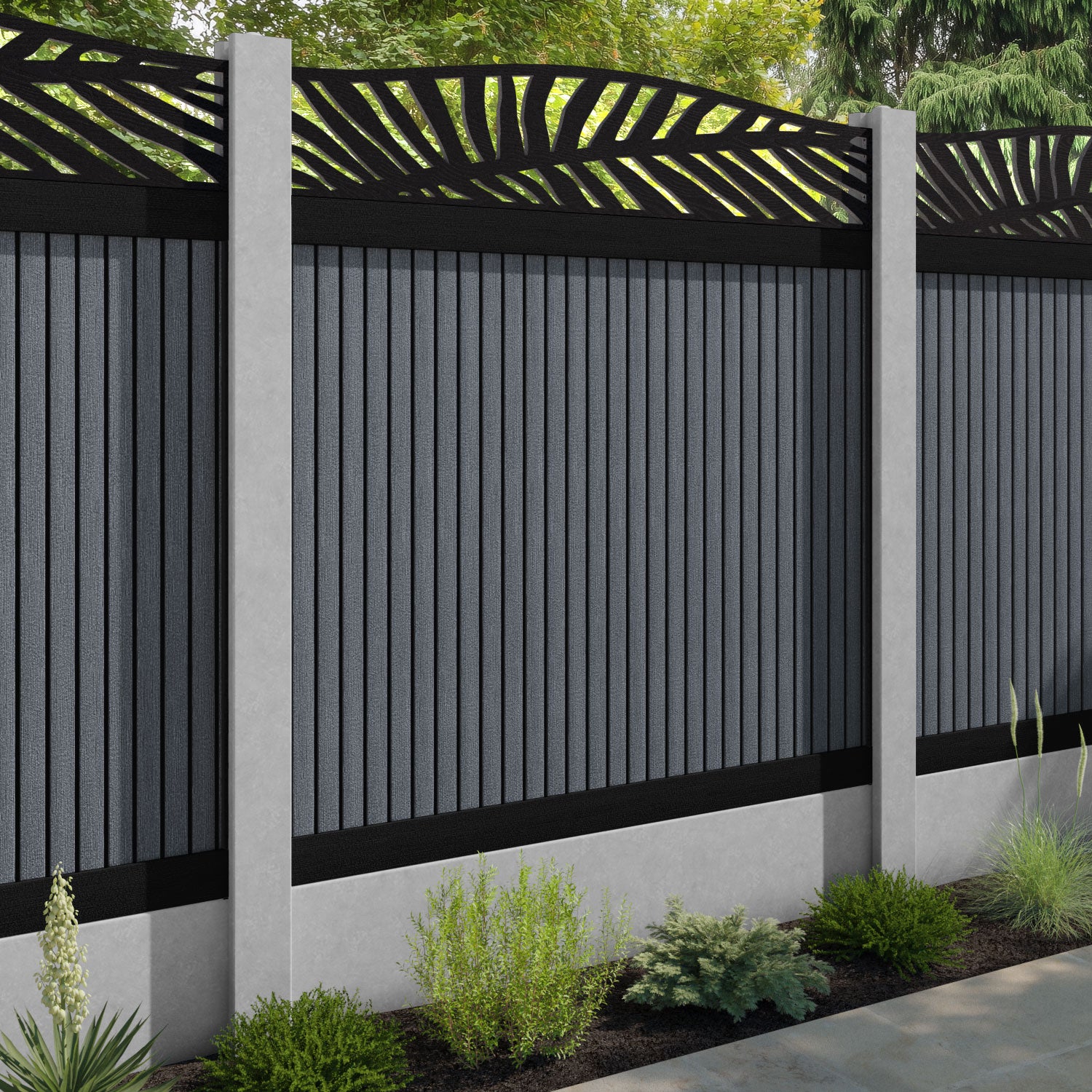 Virtis Palm Curved Top Fence Panel - Anthracite - for existing concrete posts