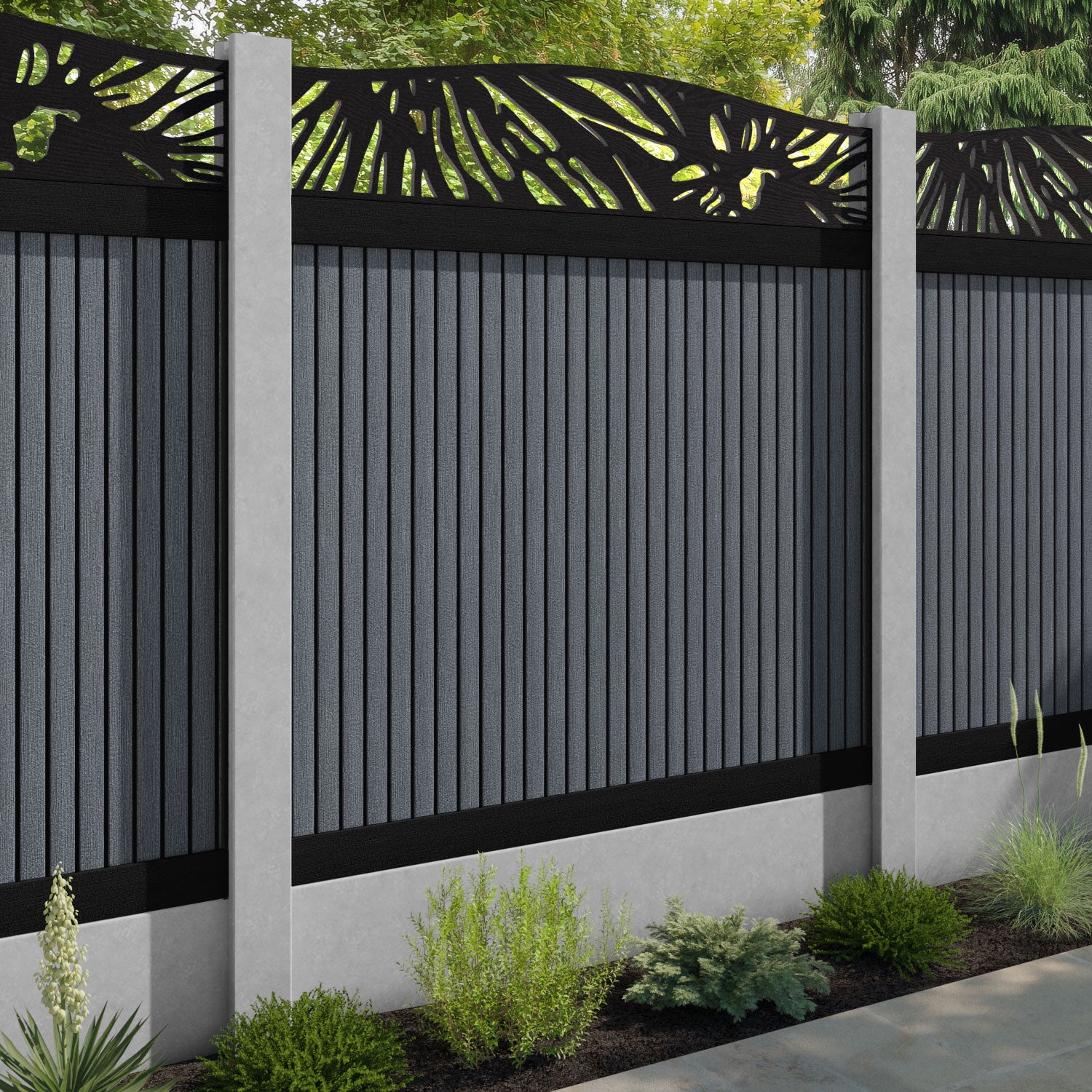 Virtis Poppy Curved Top Fence Panel - Anthracite - for existing concrete posts