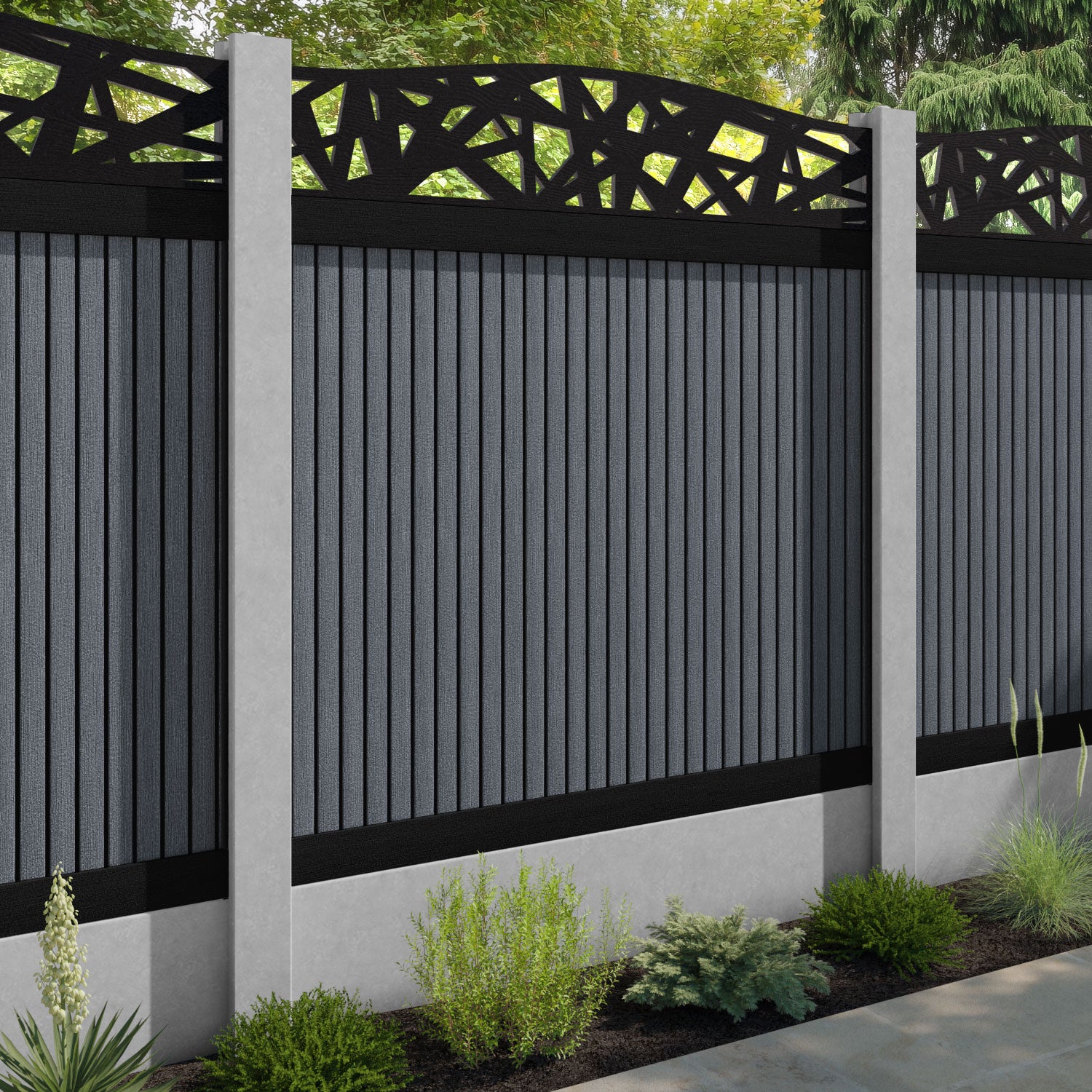 Virtis Prism Curved Top Fence Panel - Anthracite - for existing concrete posts
