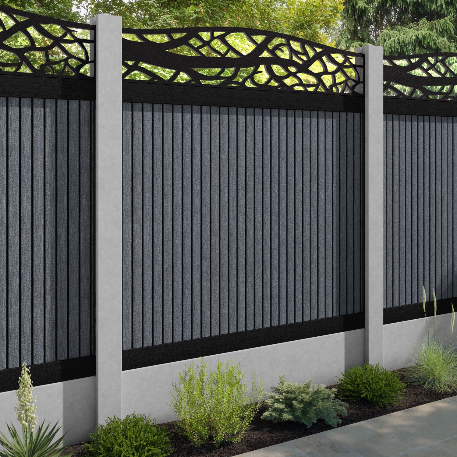 Virtis Twilight Curved Top Fence Panel - Anthracite - for existing concrete posts