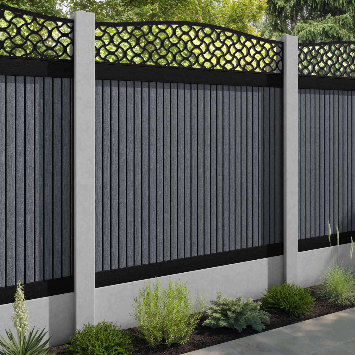 Virtis Vida Curved Top Fence Panel - Anthracite - for existing concrete posts