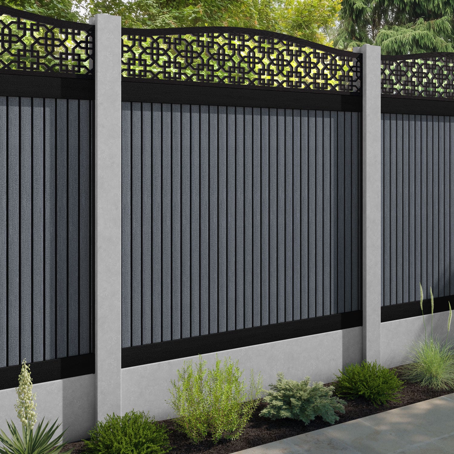 Virtis Zaria Curved Top Fence Panel - Anthracite - for existing concrete posts