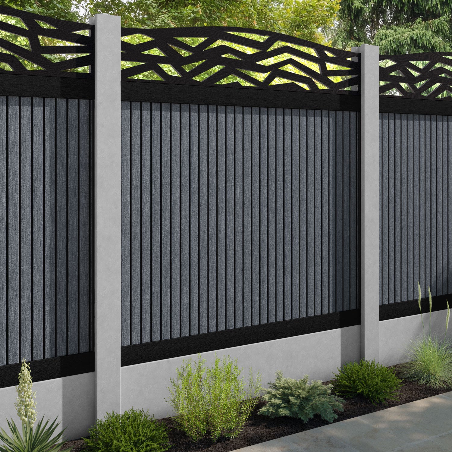 Virtis Zenith Curved Top Fence Panel - Anthracite - for existing concrete posts