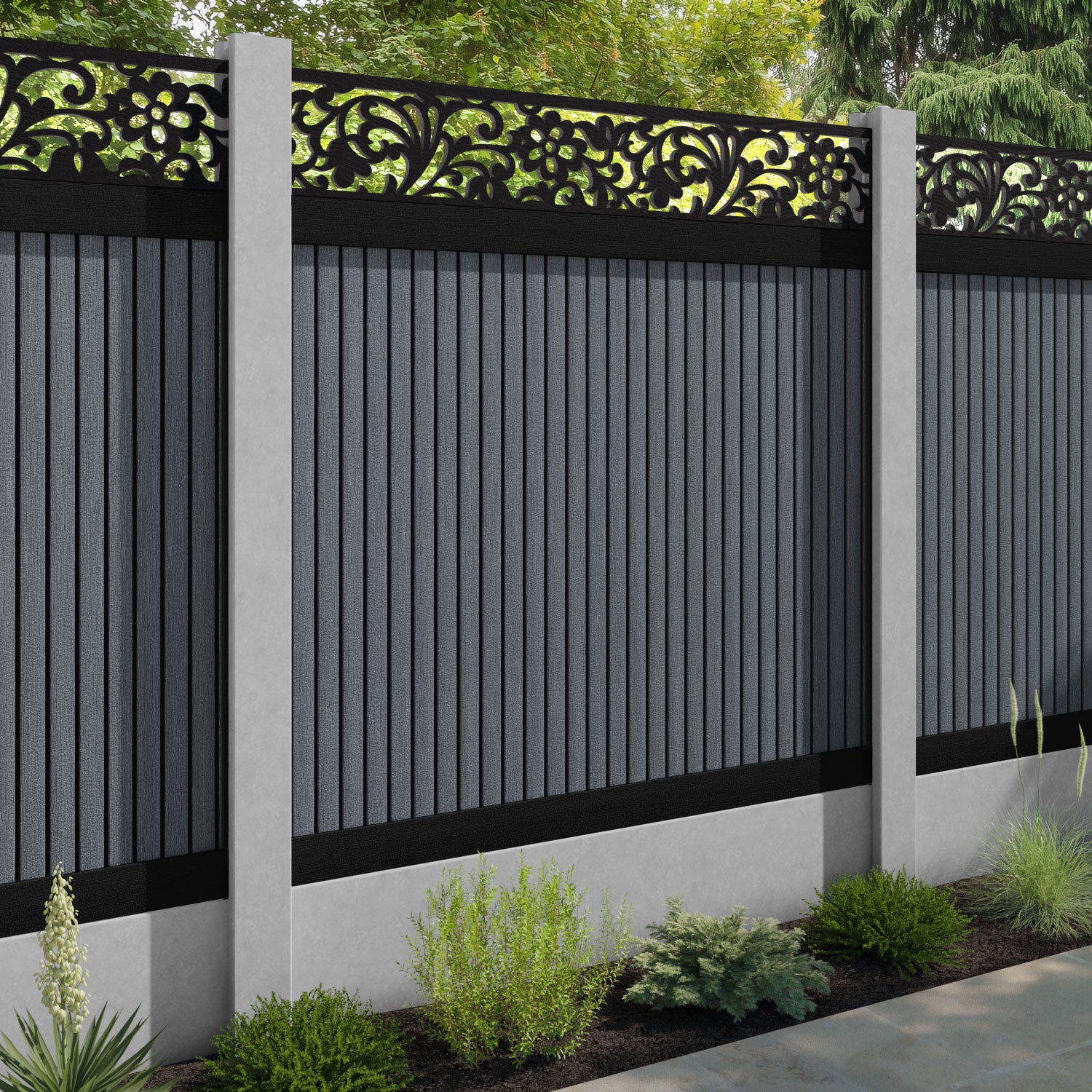 Virtis Eden Fence Panel - Anthracite - for existing concrete posts