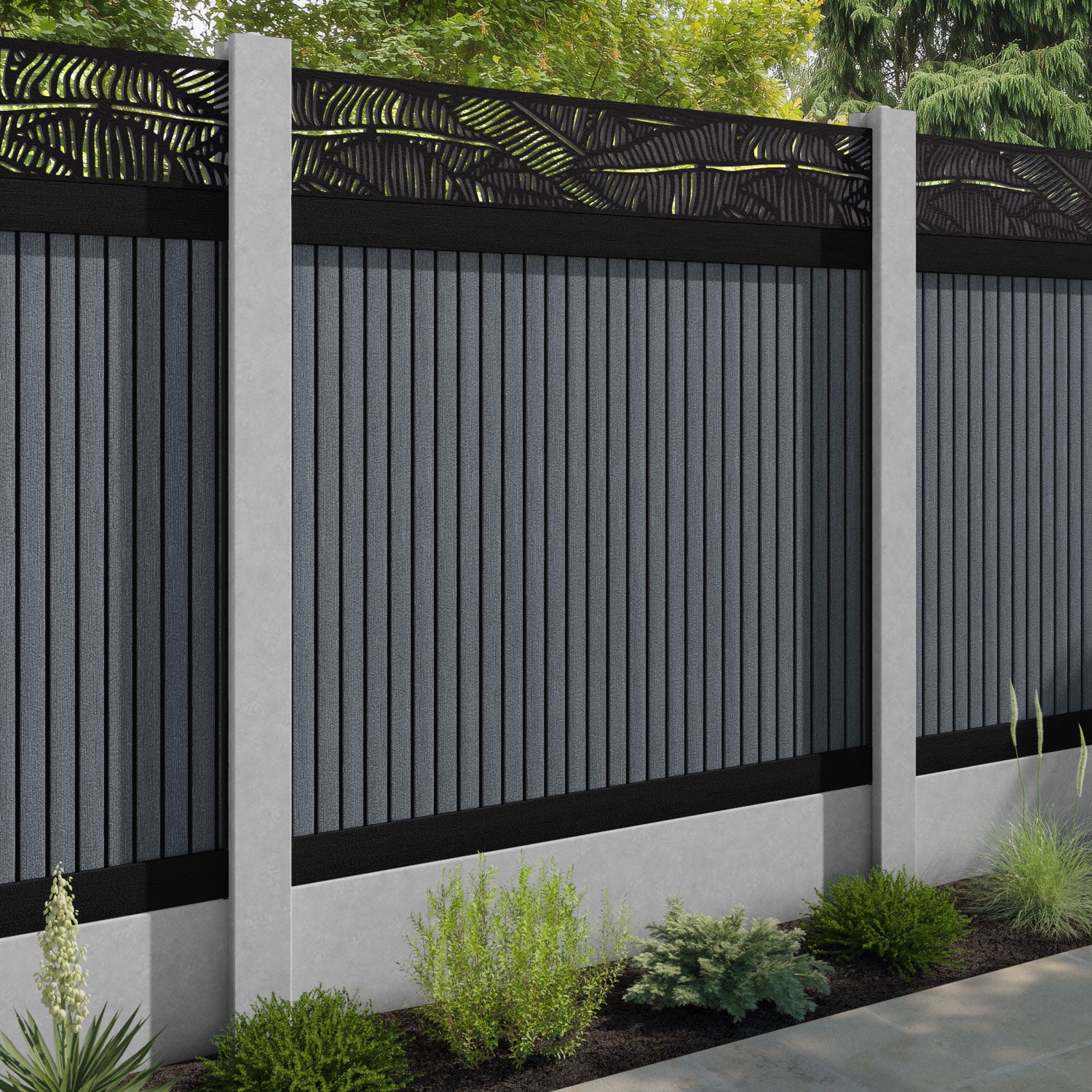 Virtis Feather Fence Panel - Anthracite - for existing concrete posts