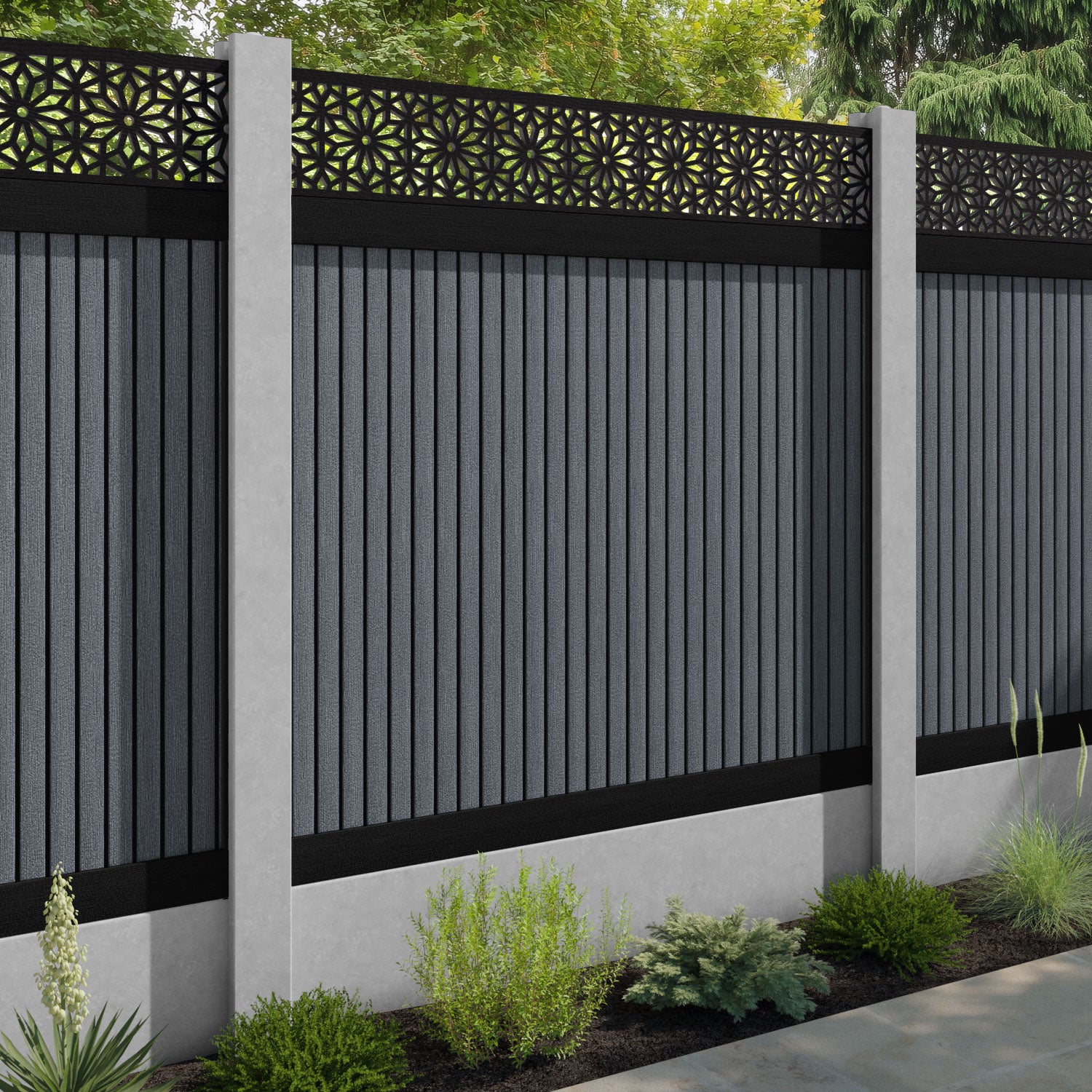 Virtis Narwa Fence Panel - Anthracite - for existing concrete posts