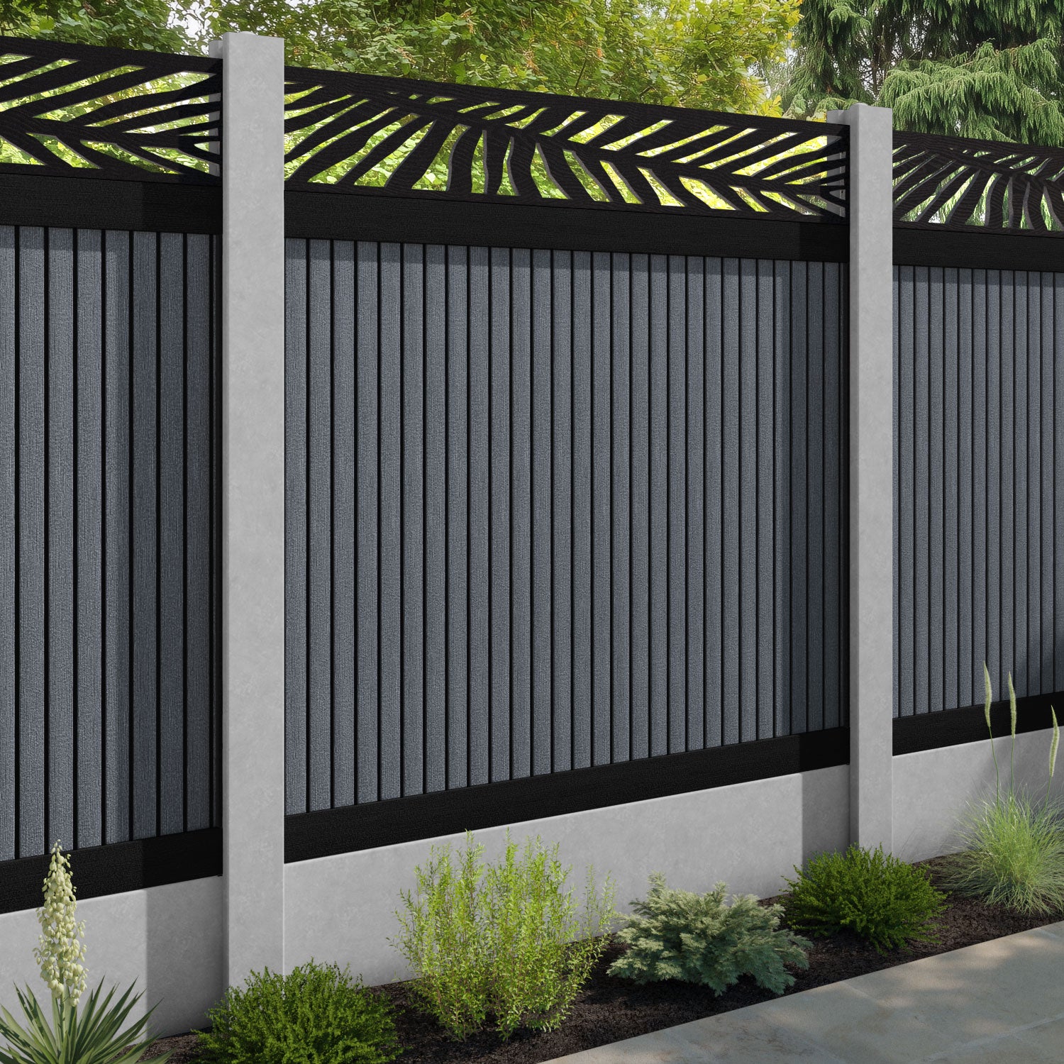 Virtis Palm Fence Panel - Anthracite - for existing concrete posts
