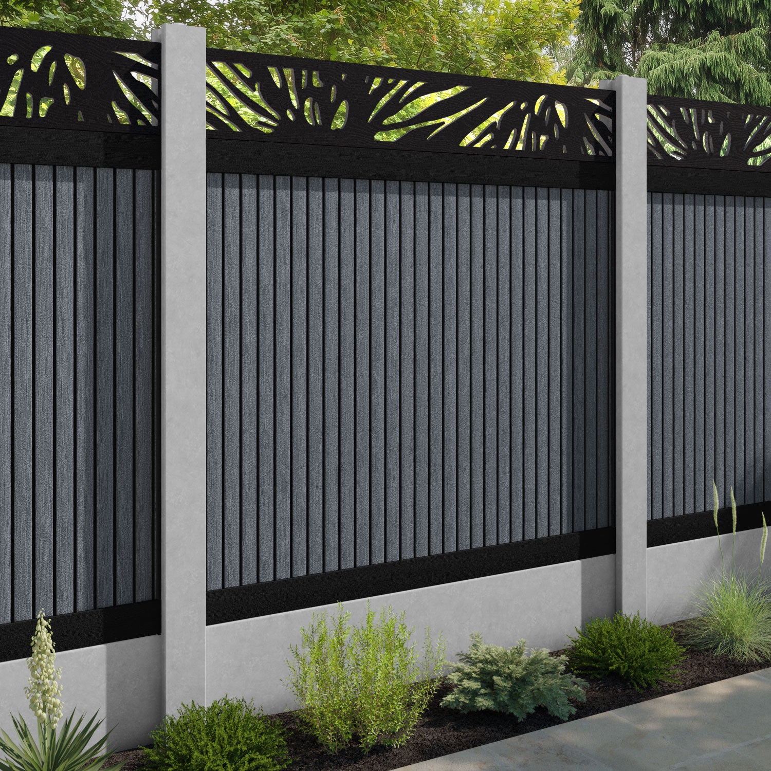 Virtis Poppy Fence Panel - Anthracite - for existing concrete posts