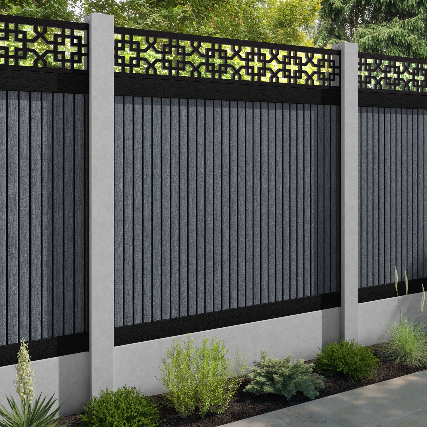 Virtis Zaria Fence Panel - Anthracite - for existing concrete posts