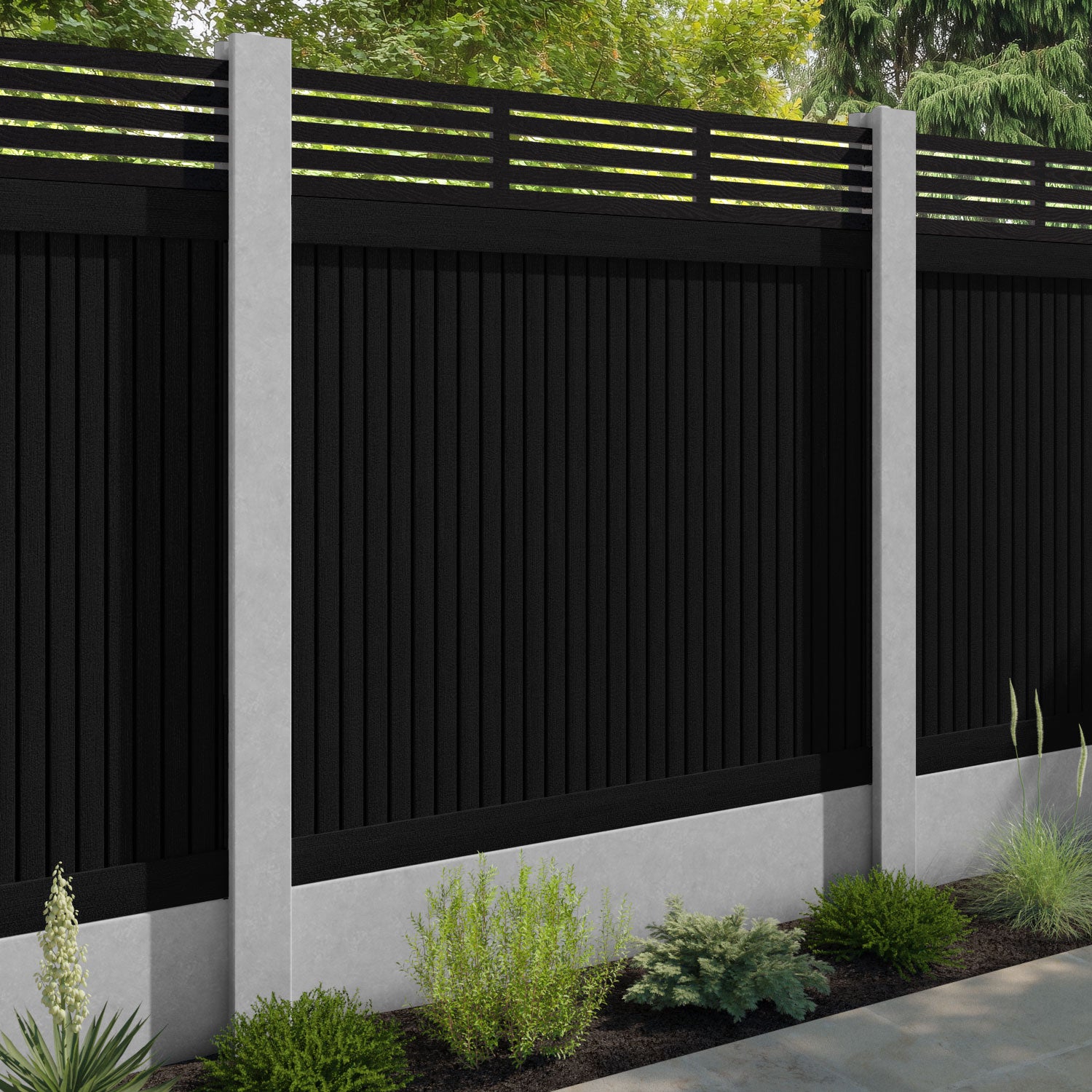 Virtis Aspen Fence Panel - Black - for existing concrete posts