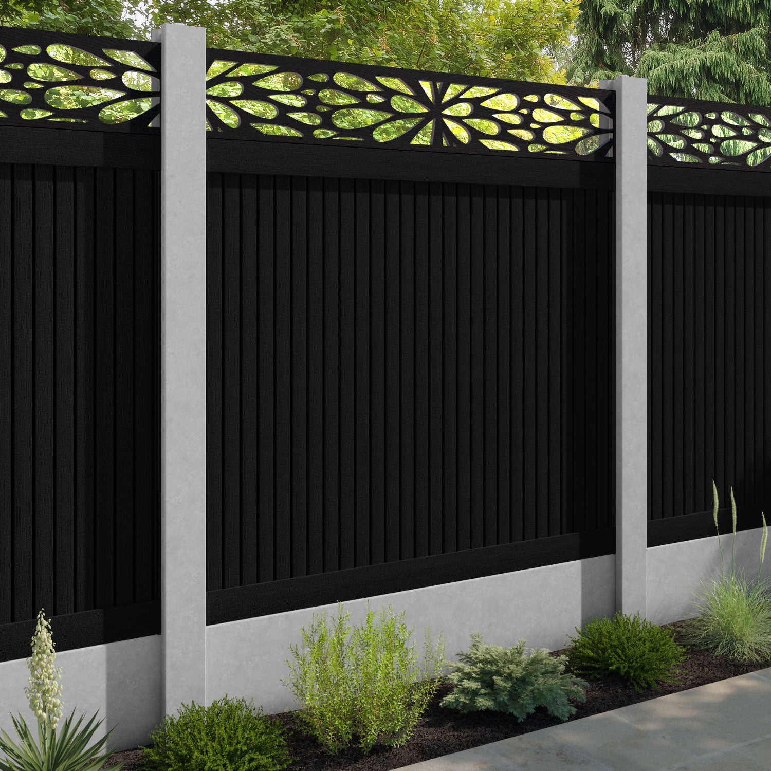 Virtis Blossom Fence Panel - Black - for existing concrete posts