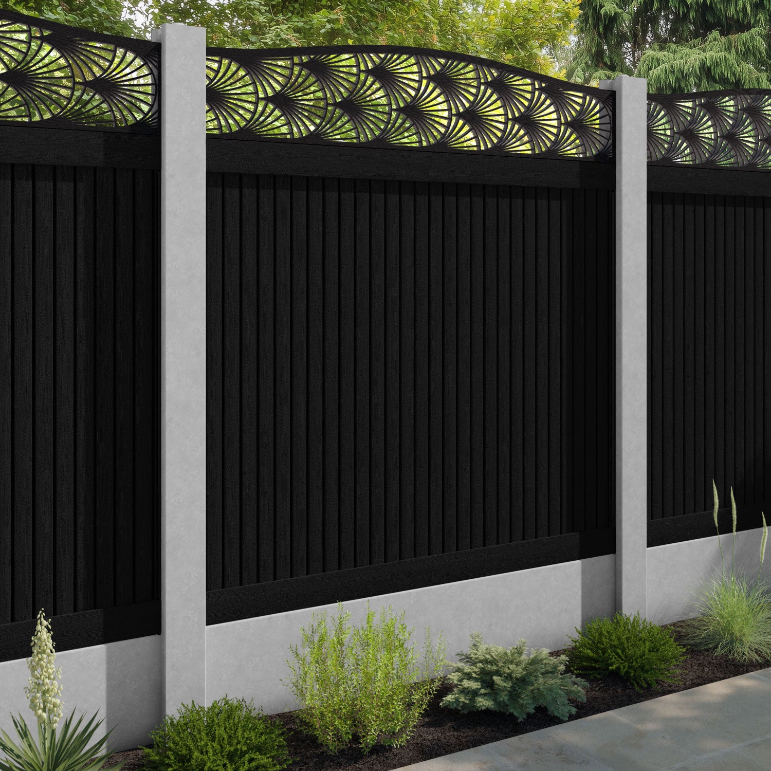 Virtis Laurel Curved Top Fence Panel - Black - for existing concrete posts