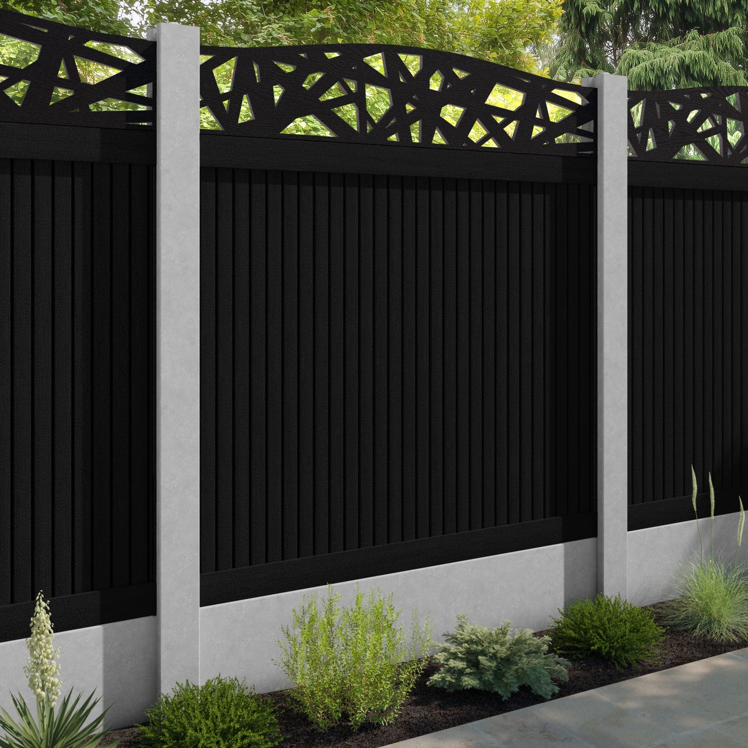 Virtis Prism Curved Top Fence Panel - Black - for existing concrete posts