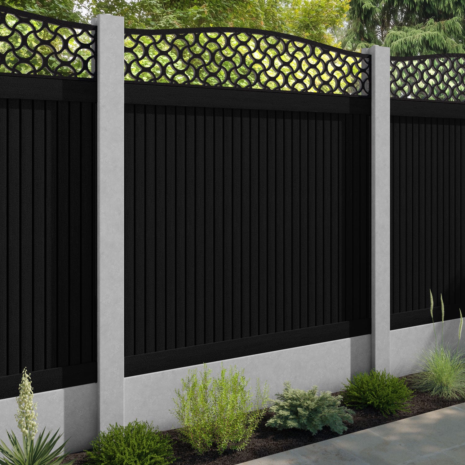 Virtis Vida Curved Top Fence Panel - Black - for existing concrete posts