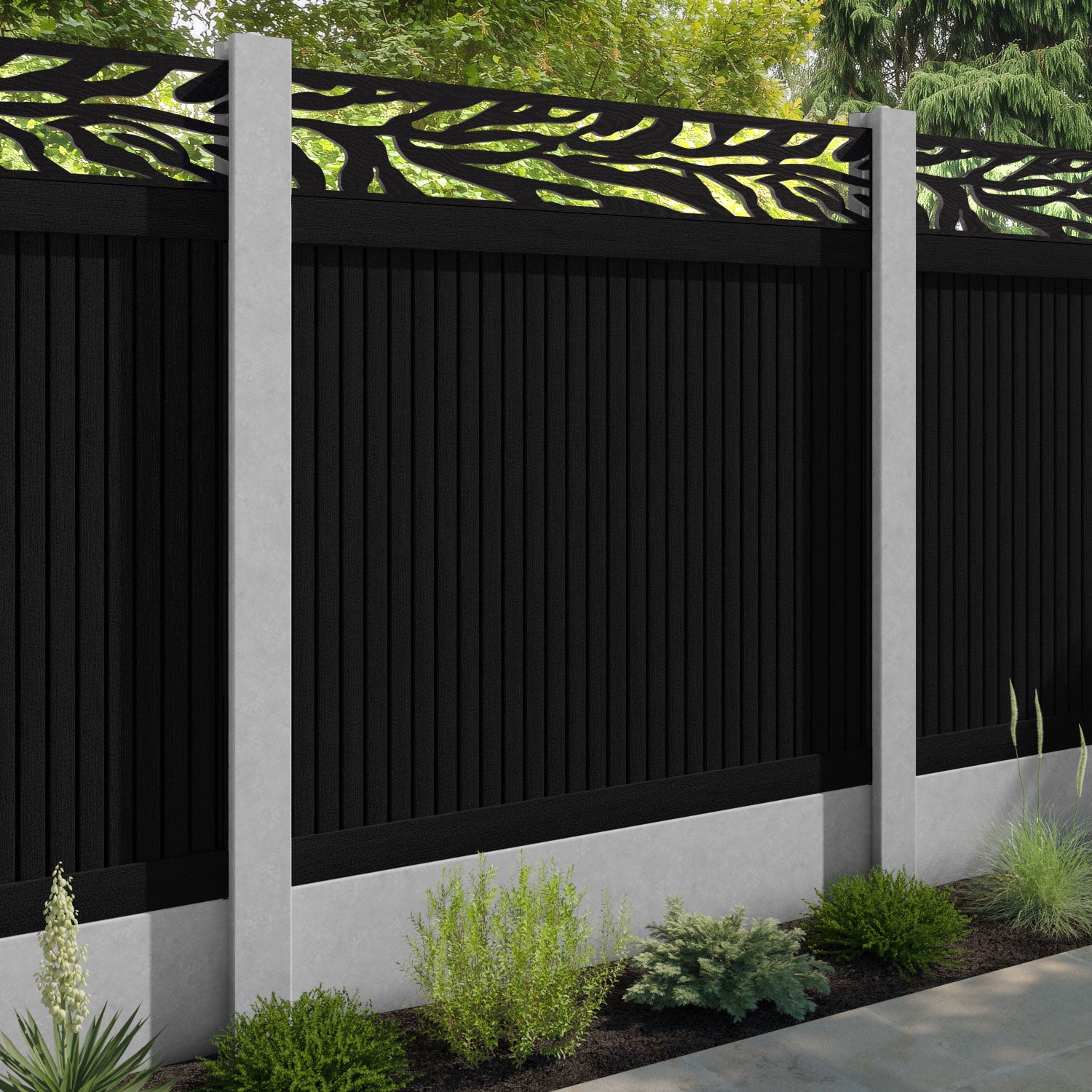 Virtis Malawi Fence Panel - Black - for existing concrete posts